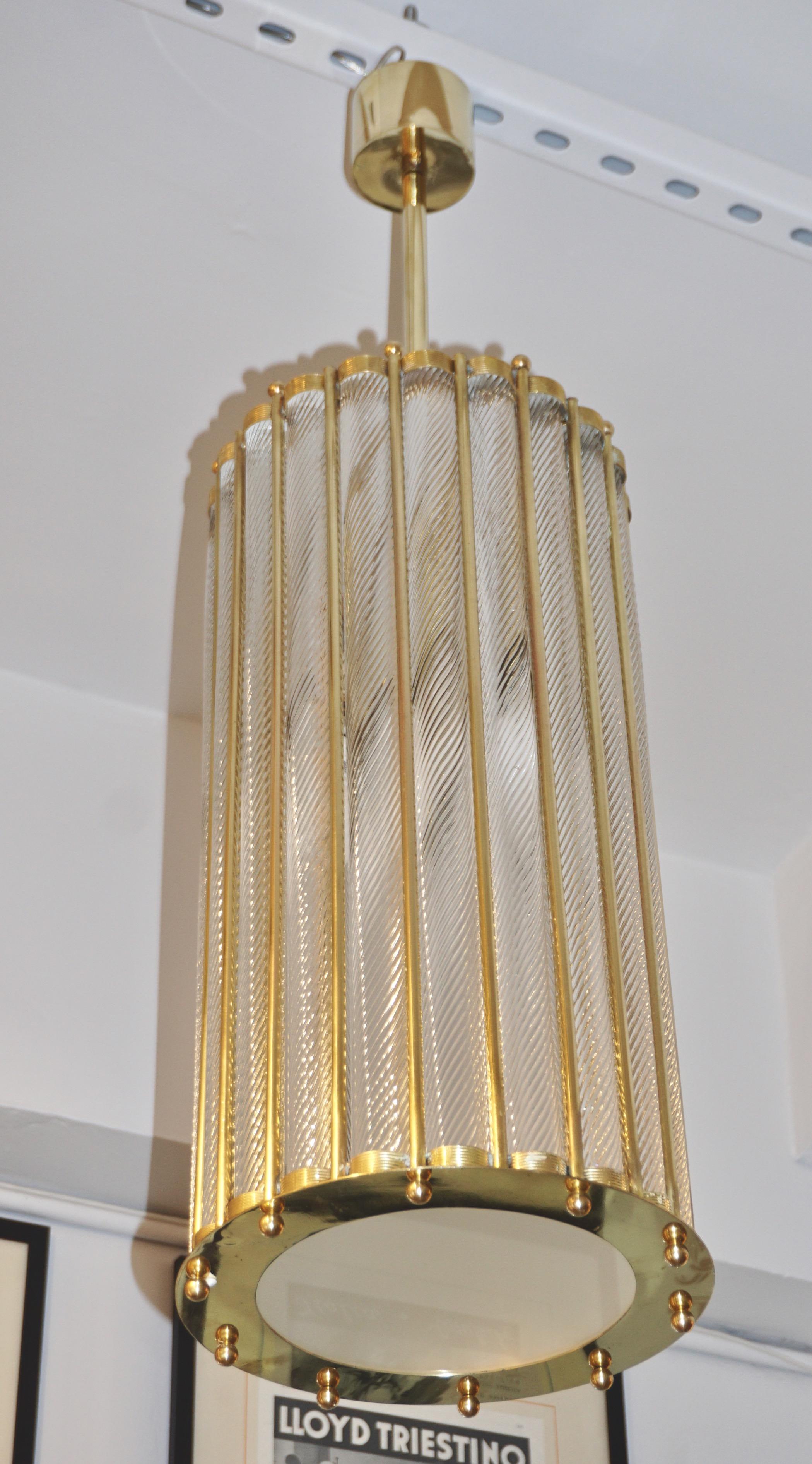 Italian Crystal Murano Glass Customizable Brass Pendant Lantern / Chandelier For Sale 4