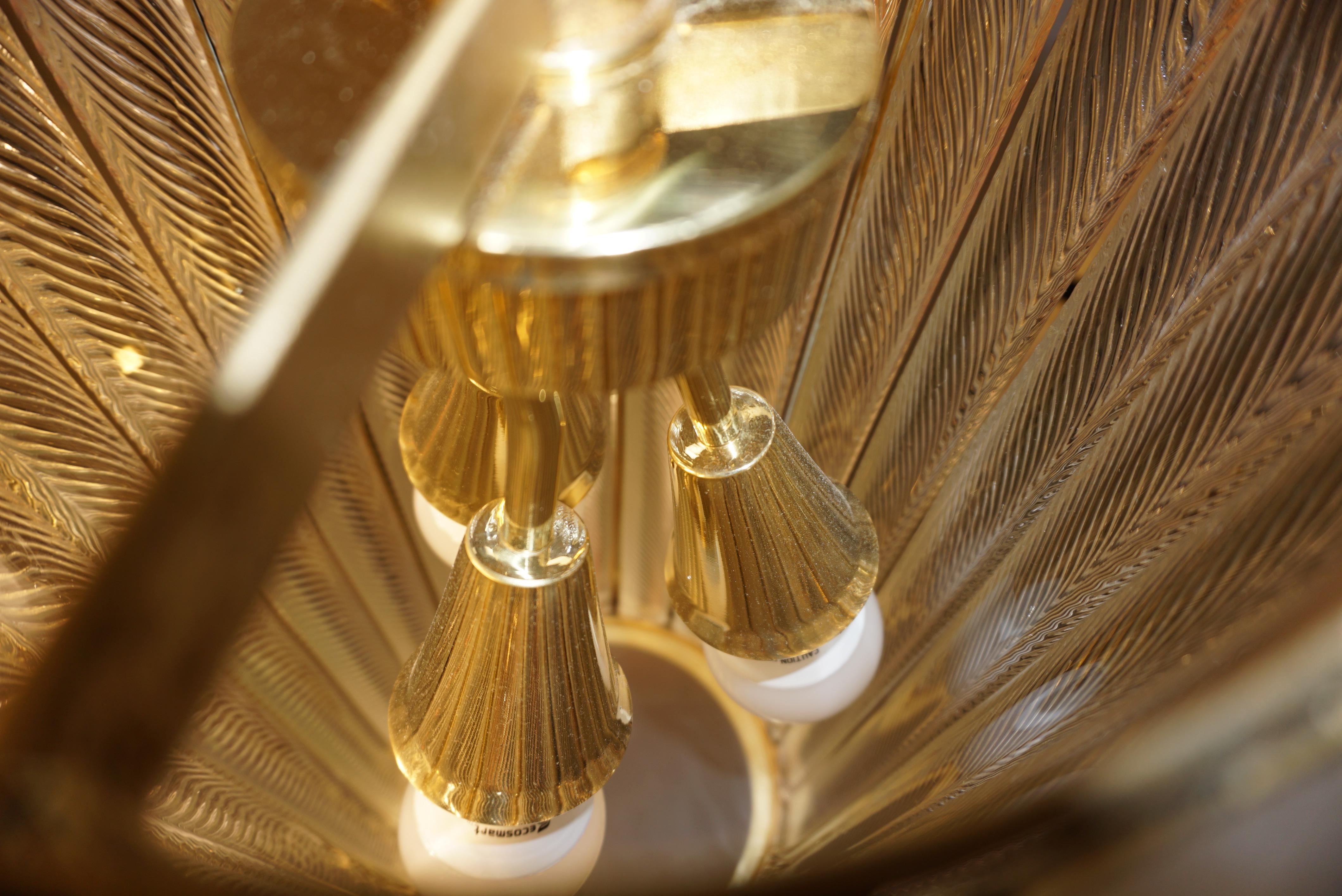 Italian Crystal Murano Glass Customizable Brass Pendant Lantern / Chandelier For Sale 1