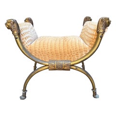 Banc Curule italien en laiton avec têtes de lions