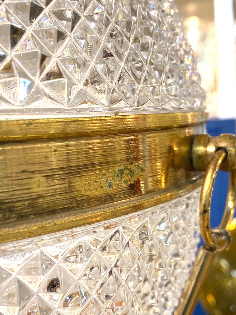 Italian Brass & Cut Glass Shade Hot Air Balloon Lantern / Pendant Light 5