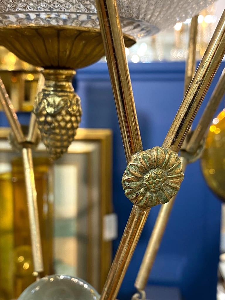 Italian Brass & Cut Glass Shade Hot Air Balloon Lantern / Pendant Light 11