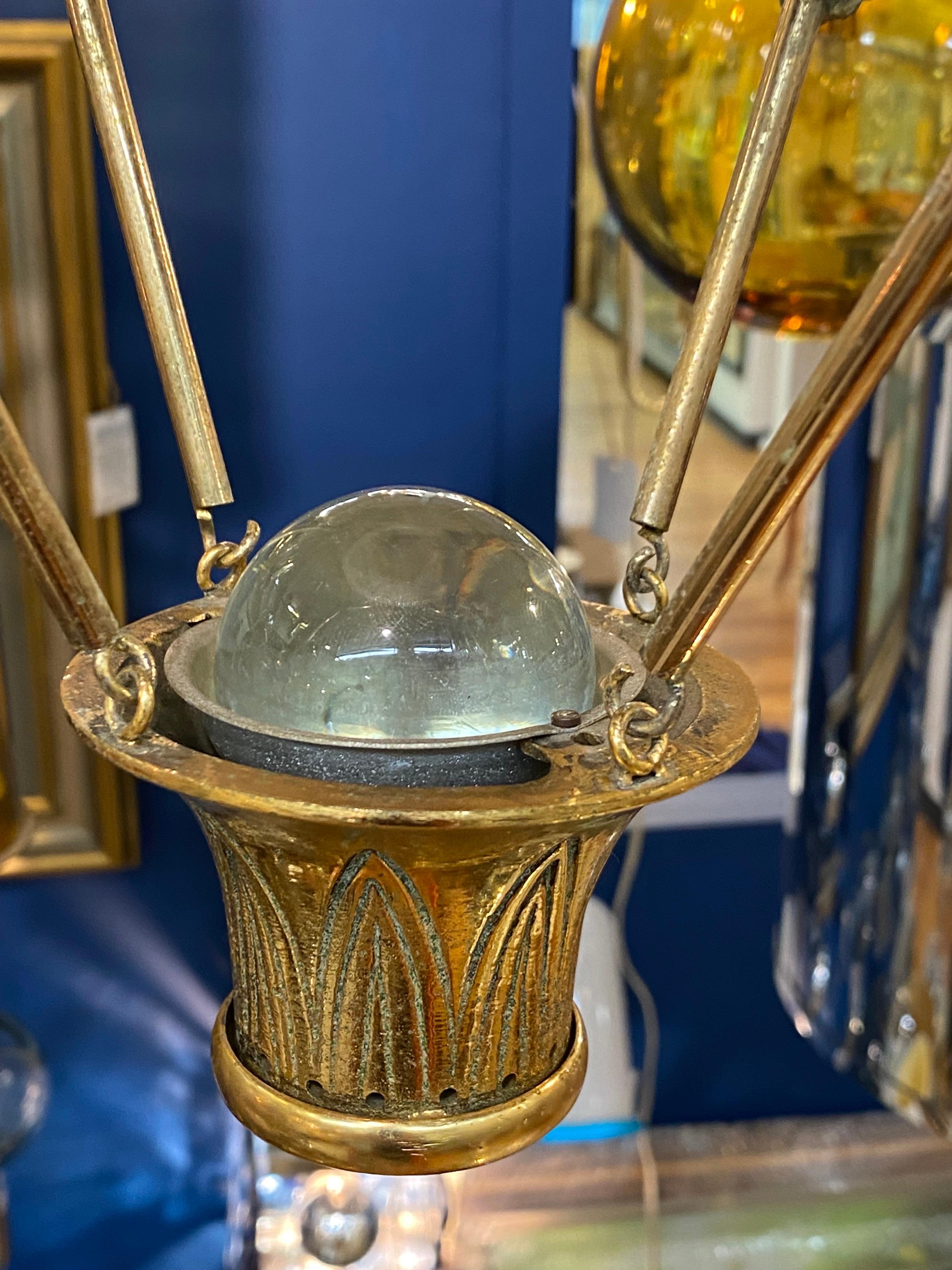 Italian Brass & Cut Glass Shade Hot Air Balloon Lantern / Pendant Light 12