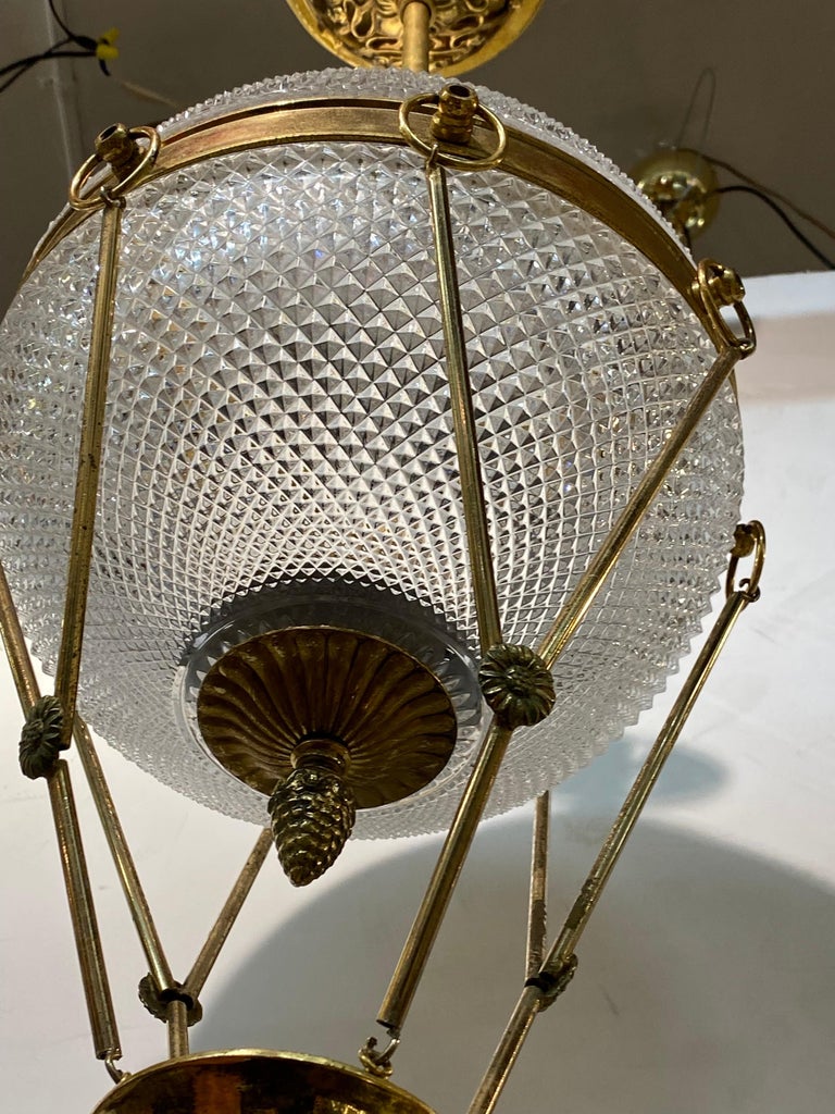 Italian Brass & Cut Glass Shade Hot Air Balloon Lantern / Pendant Light 13