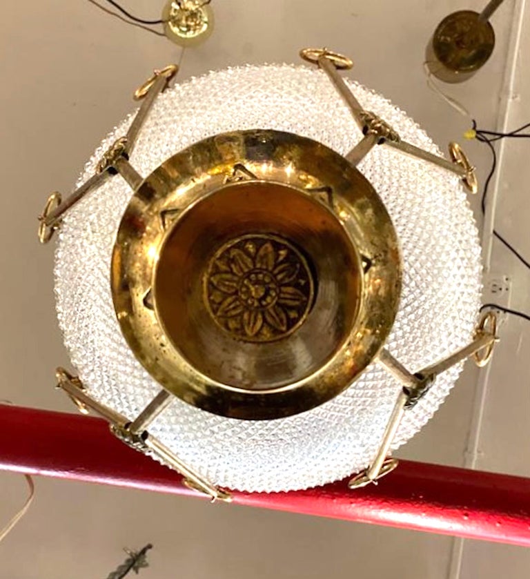 Italian Brass & Cut Glass Shade Hot Air Balloon Lantern / Pendant Light In Good Condition In New York, NY