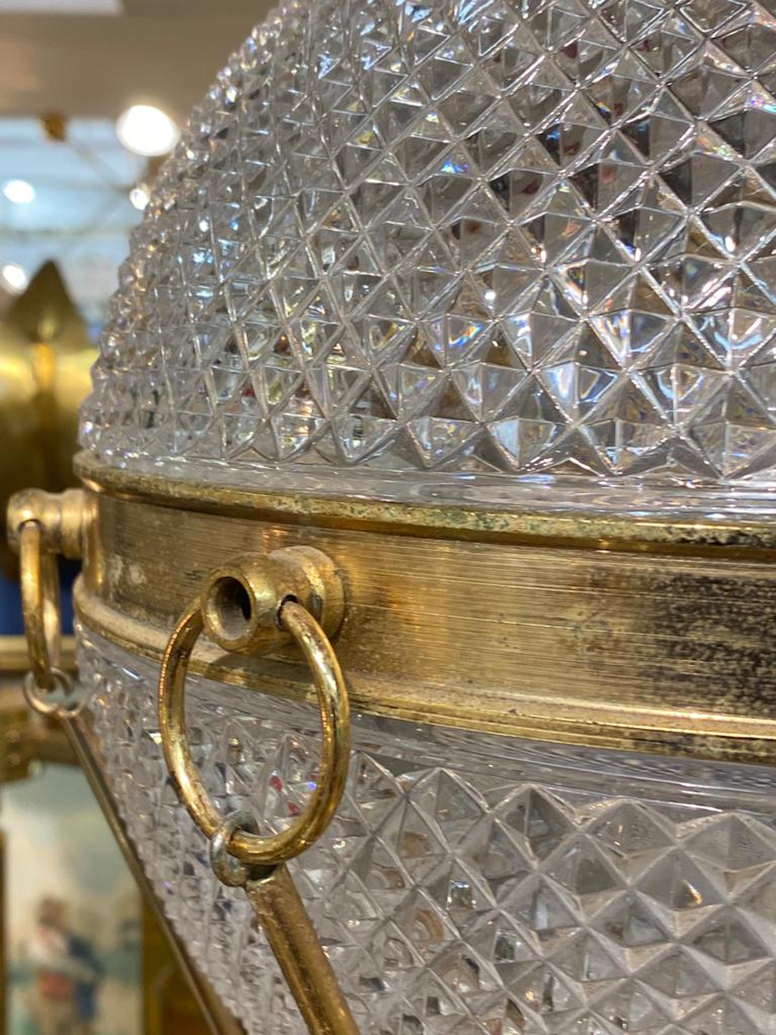 Italian Brass & Cut Glass Shade Hot Air Balloon Lantern / Pendant Light 2