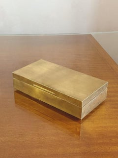 Italian Brass Desk Box with Wood Inlay, Handcrafted, Circa 1970s