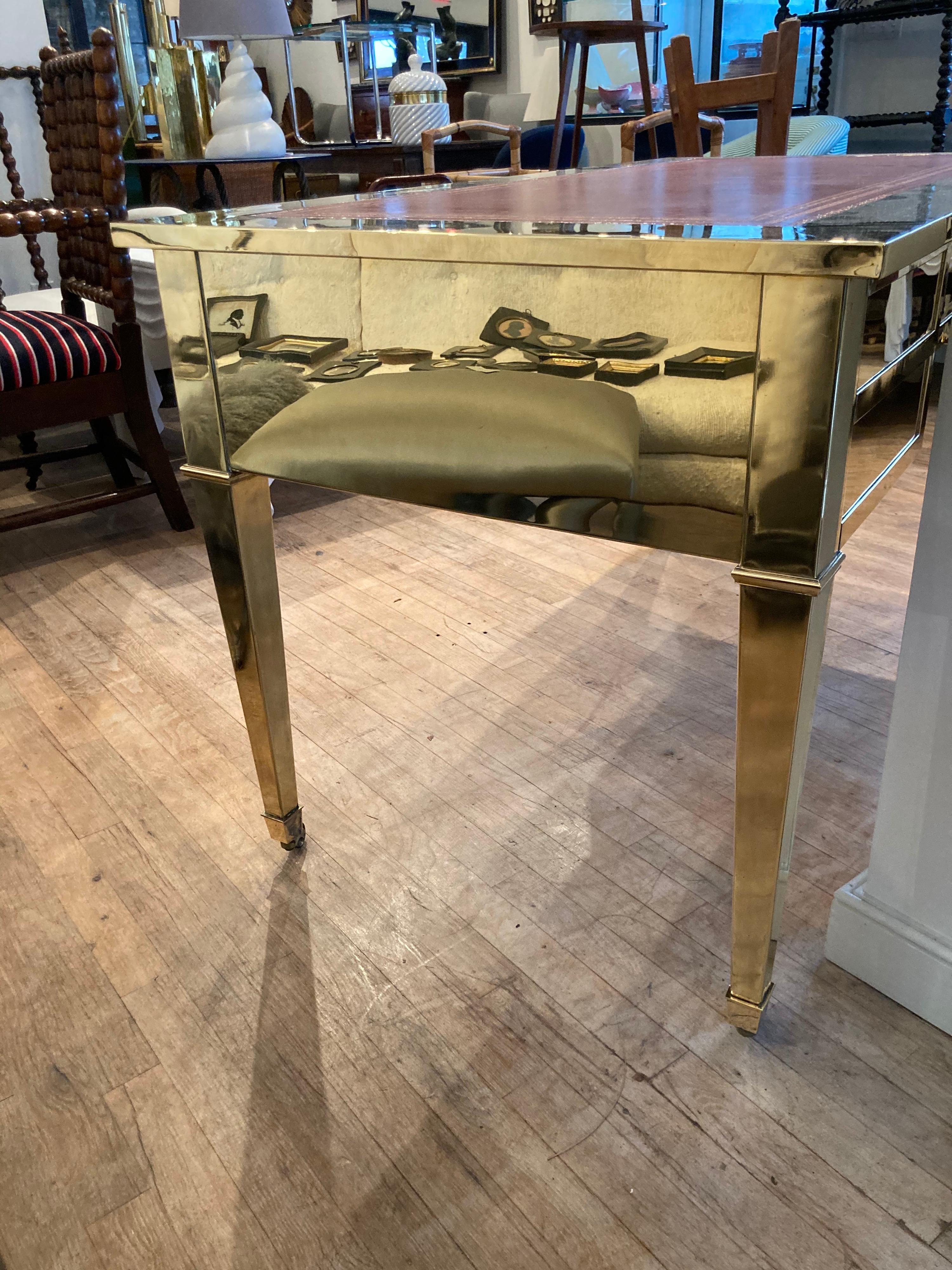 Late 20th Century Italian Brass Desk with Leather Top For Sale