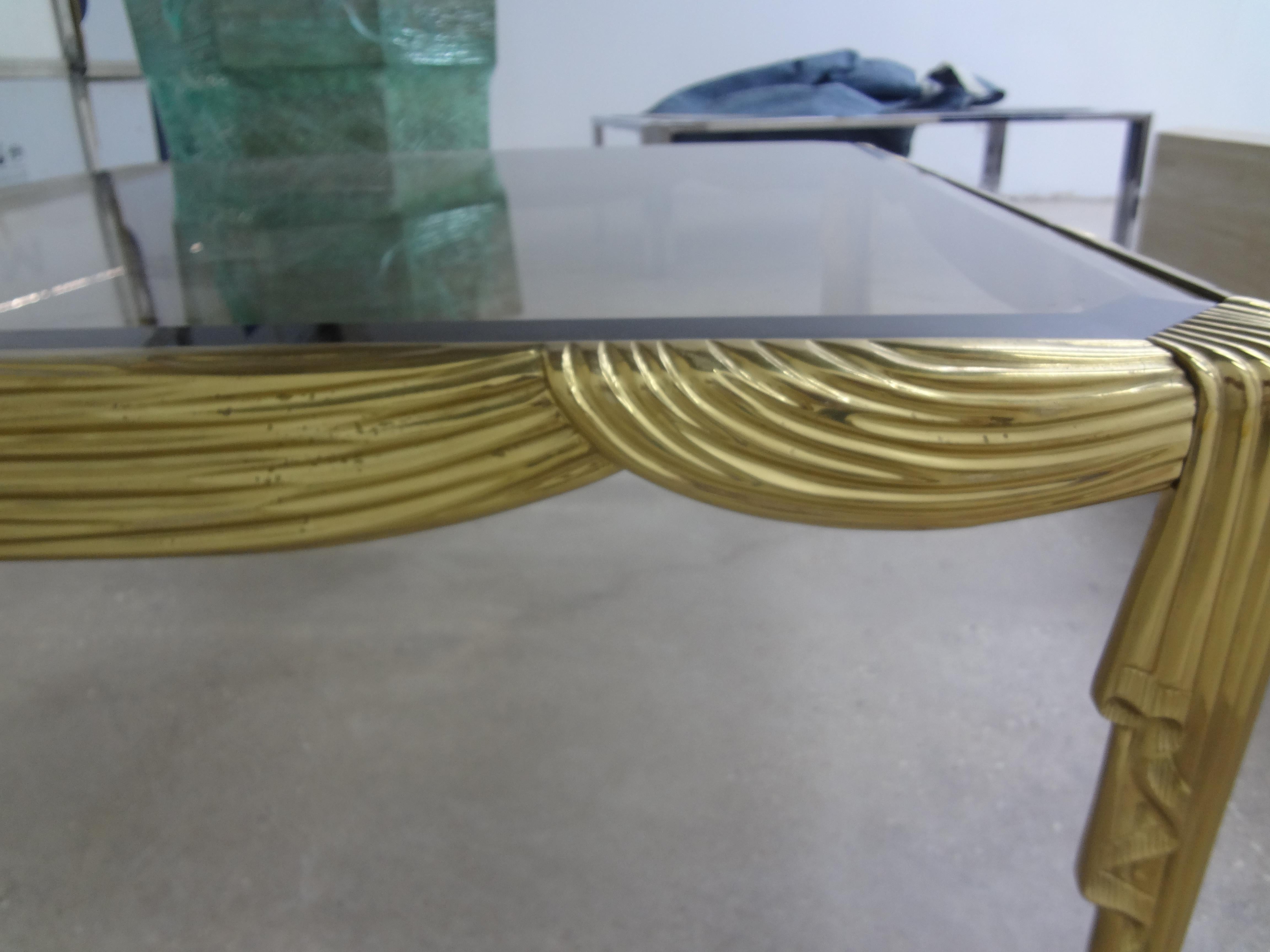 Italian Brass Coffee Table with Draped Design In Good Condition For Sale In Houston, TX