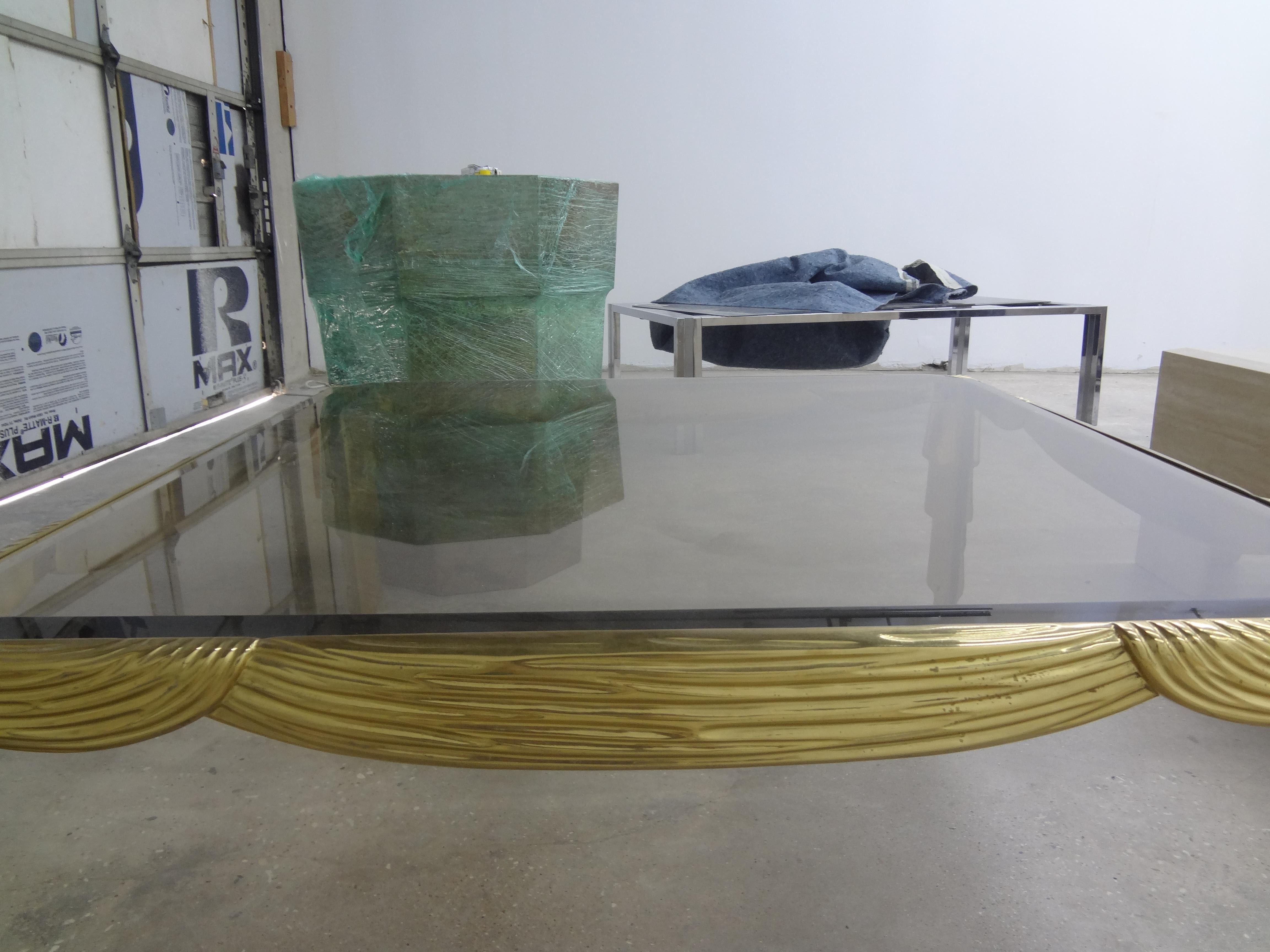 Late 20th Century Italian Brass Coffee Table with Draped Design For Sale