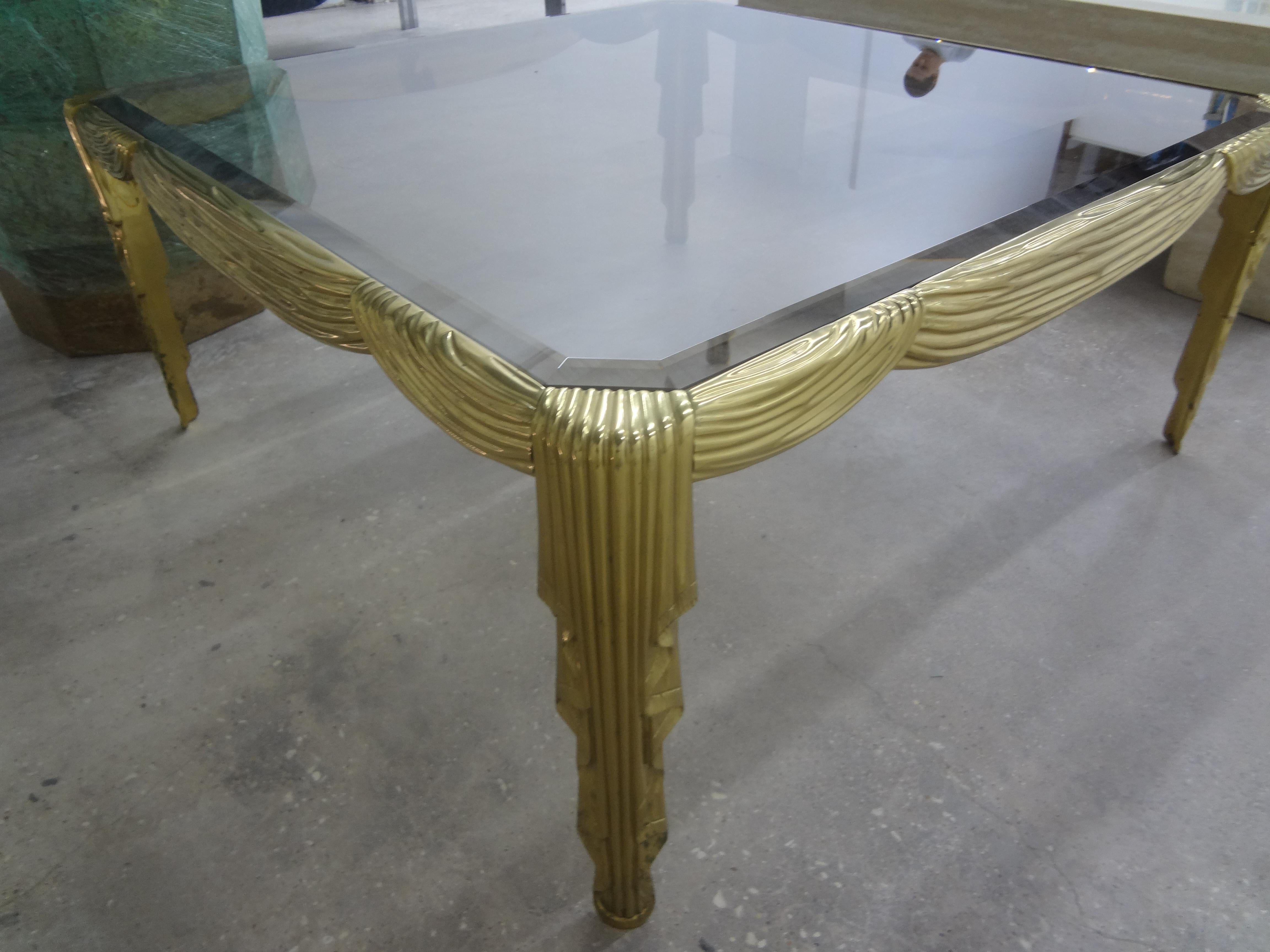 Italian Brass Coffee Table with Draped Design For Sale 1