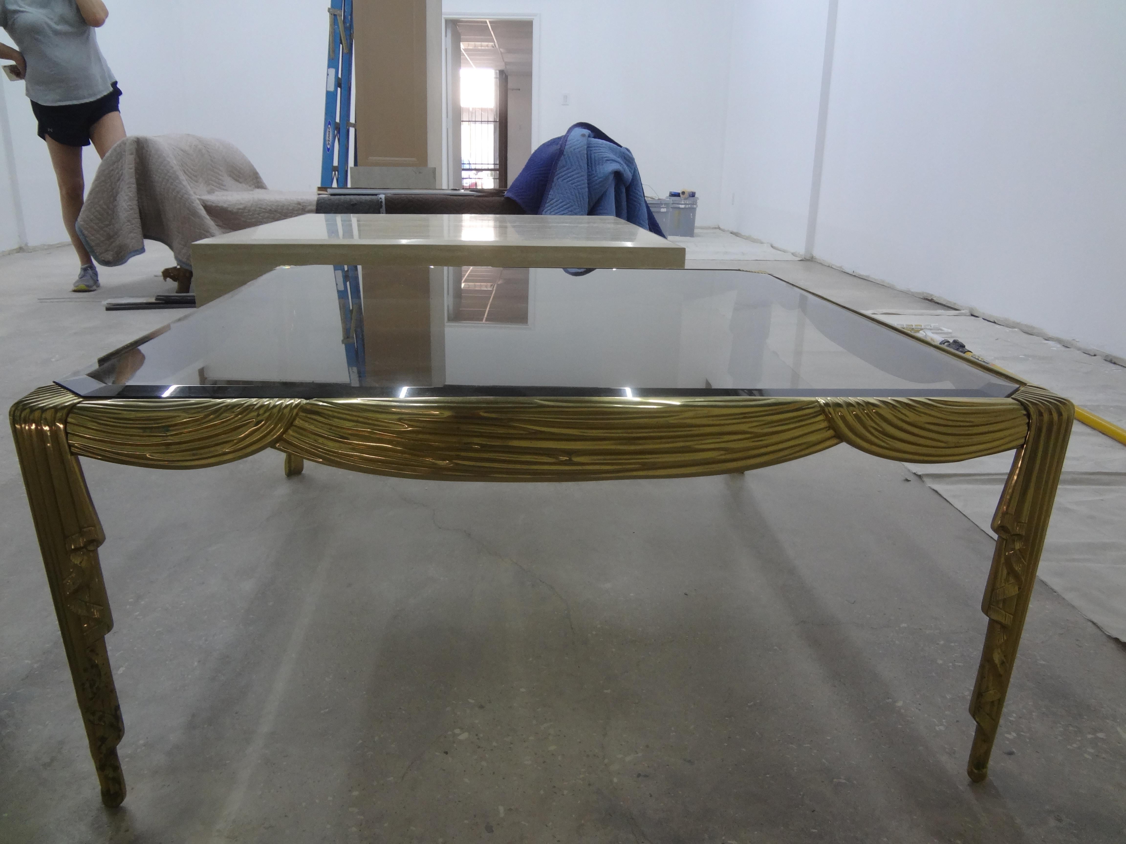 Italian Brass Coffee Table with Draped Design For Sale 2