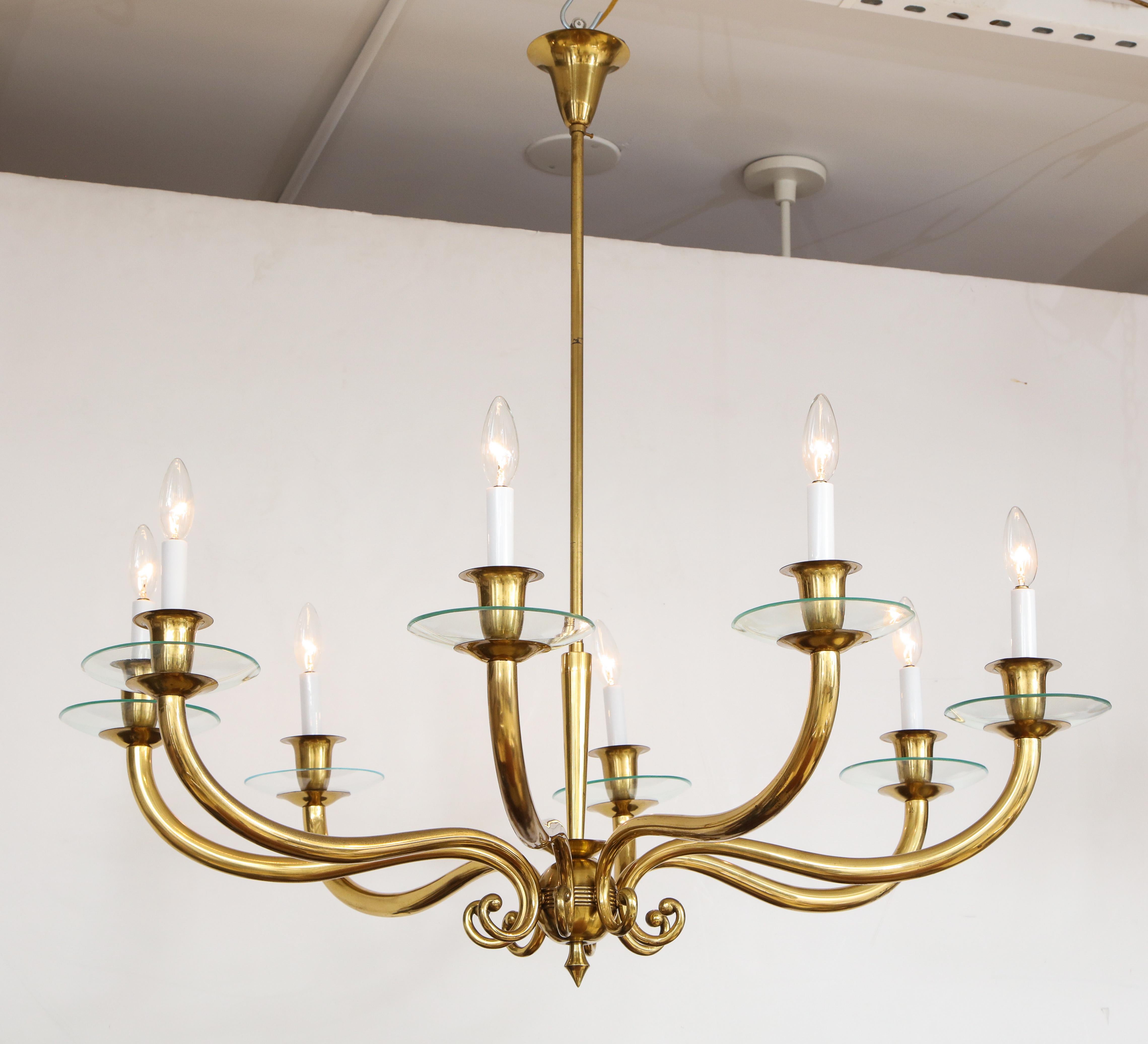 Italian Brass Eight-Light Chandelier In Good Condition In New York, NY