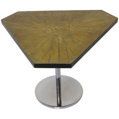 Italian Brass Etched Chrome Side Pedestal Table by Fatto in Italia