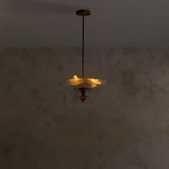 Italian Brass + Etched Glass Pendant in the Manner of Pietro Chiesa, 1950s