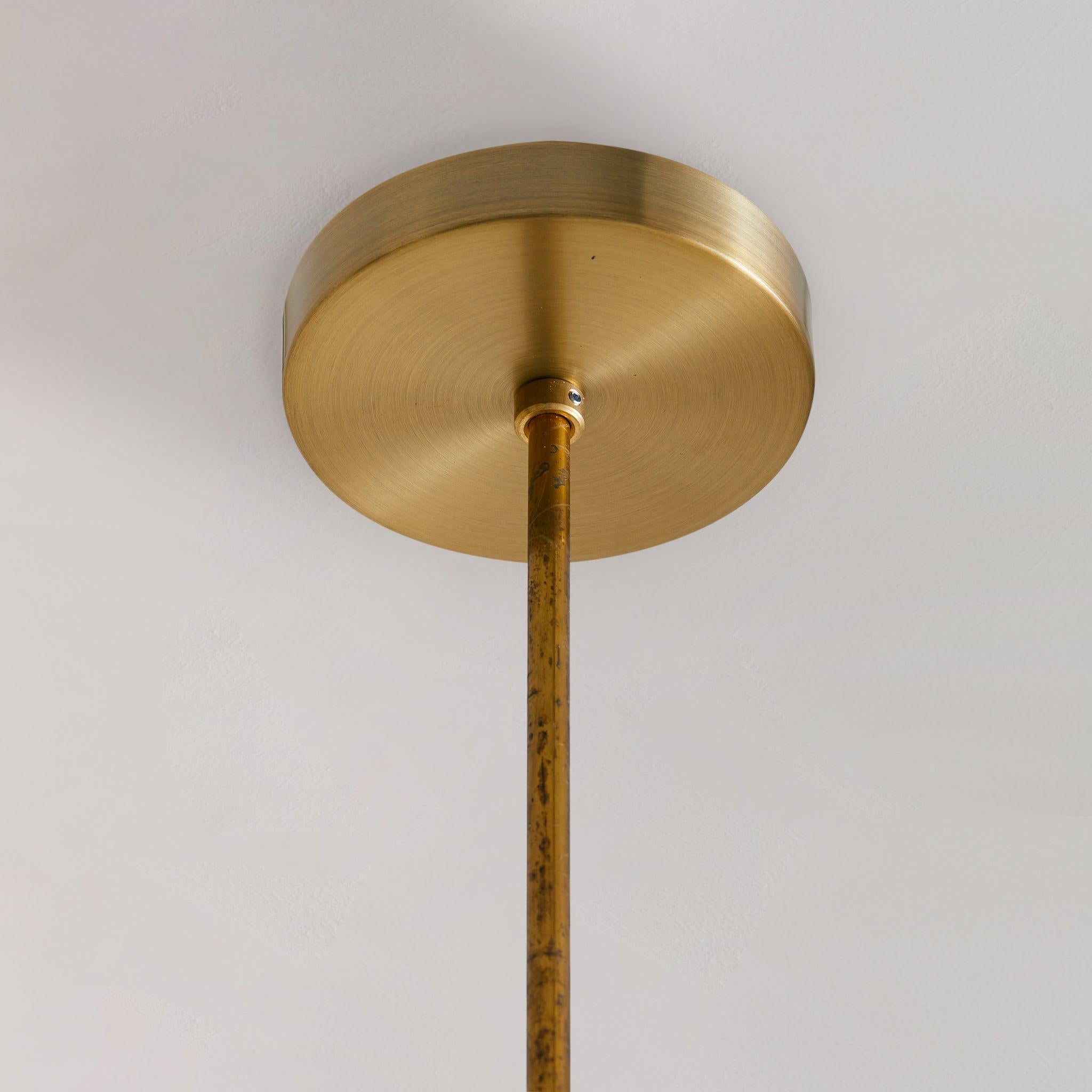 Laiton Italian Brass + Etched Glass Pendant in the Manner of Pietro Chiesa, 1950s en vente