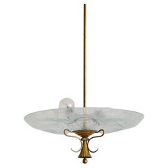 Italian Brass + Etched Glass Pendant in the Manner of Pietro Chiesa, 1950s