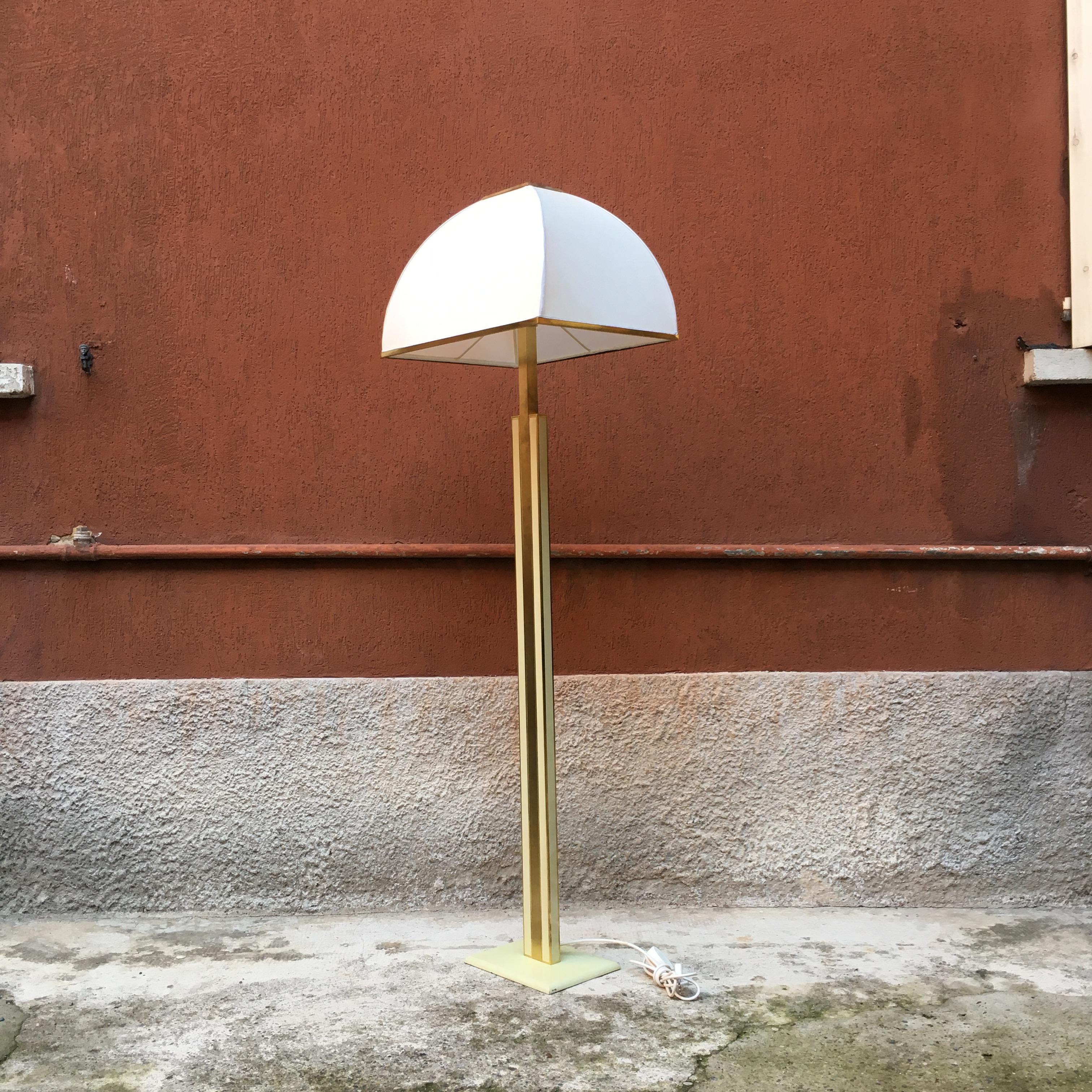 Italian Brass, Fabric and Marble Floor Lamp, 1980s 4