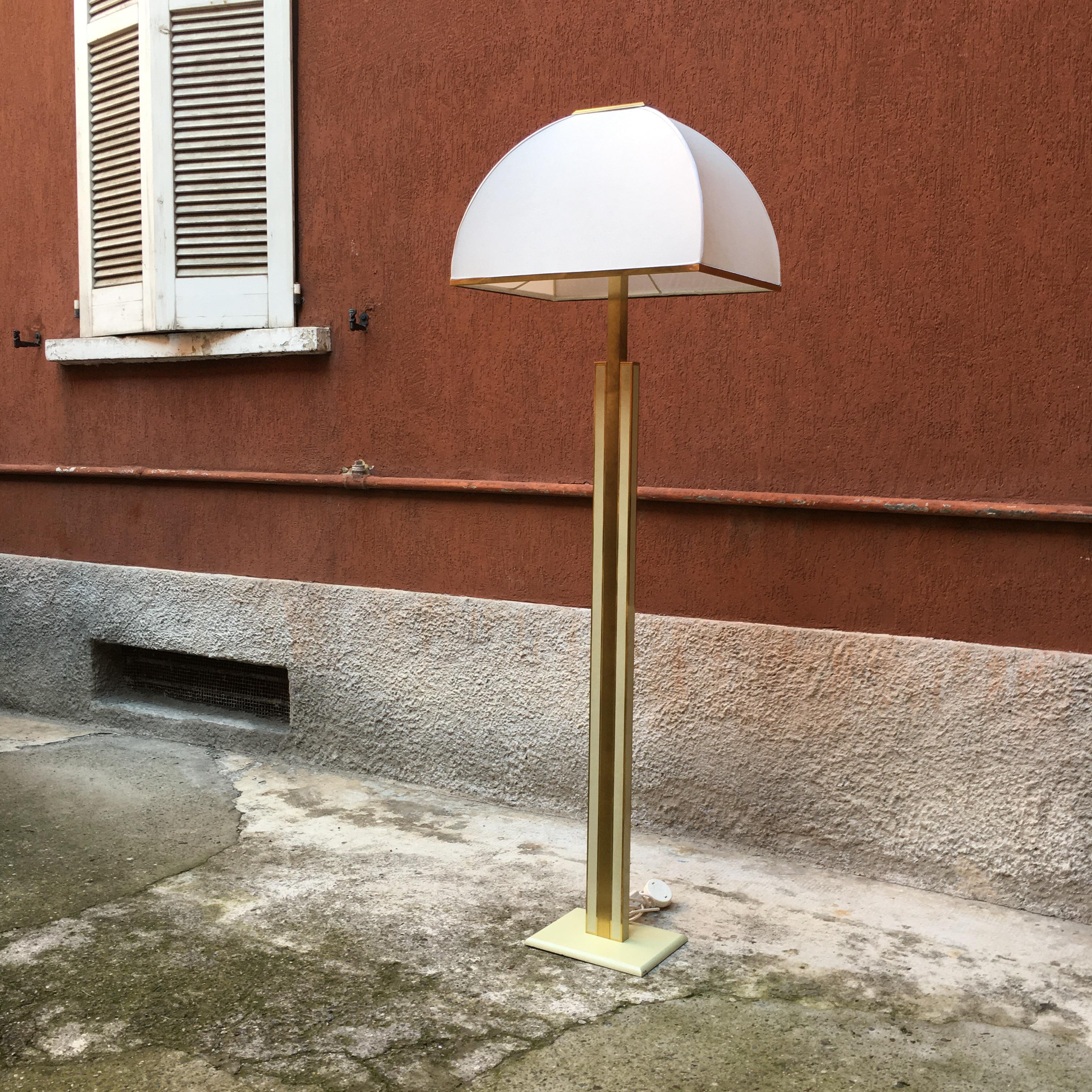 Italian Brass, Fabric and Marble Floor Lamp, 1980s 1
