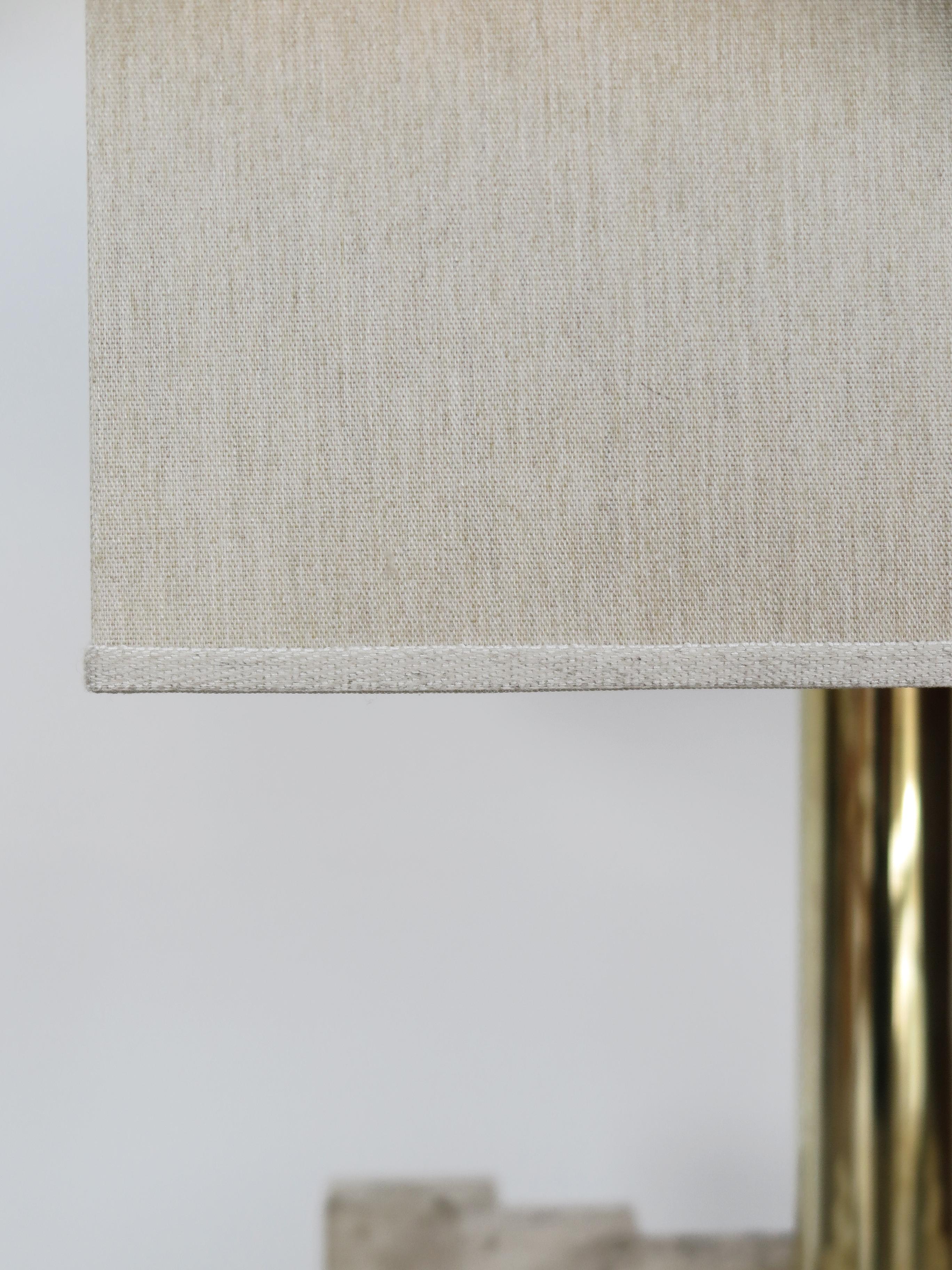 Italian Brass Fabric Travertine Lampshade Table Lamp 1970s For Sale 7