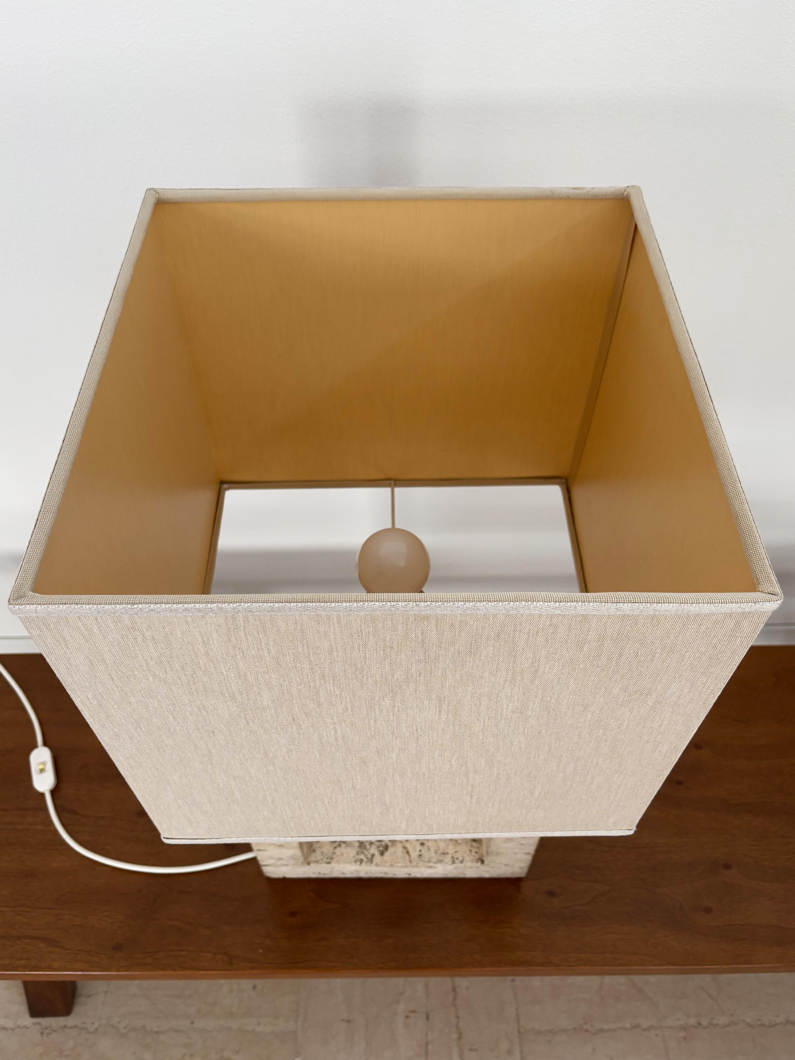 Italian Brass Fabric Travertine Lampshade Table Lamp 1970s For Sale 8