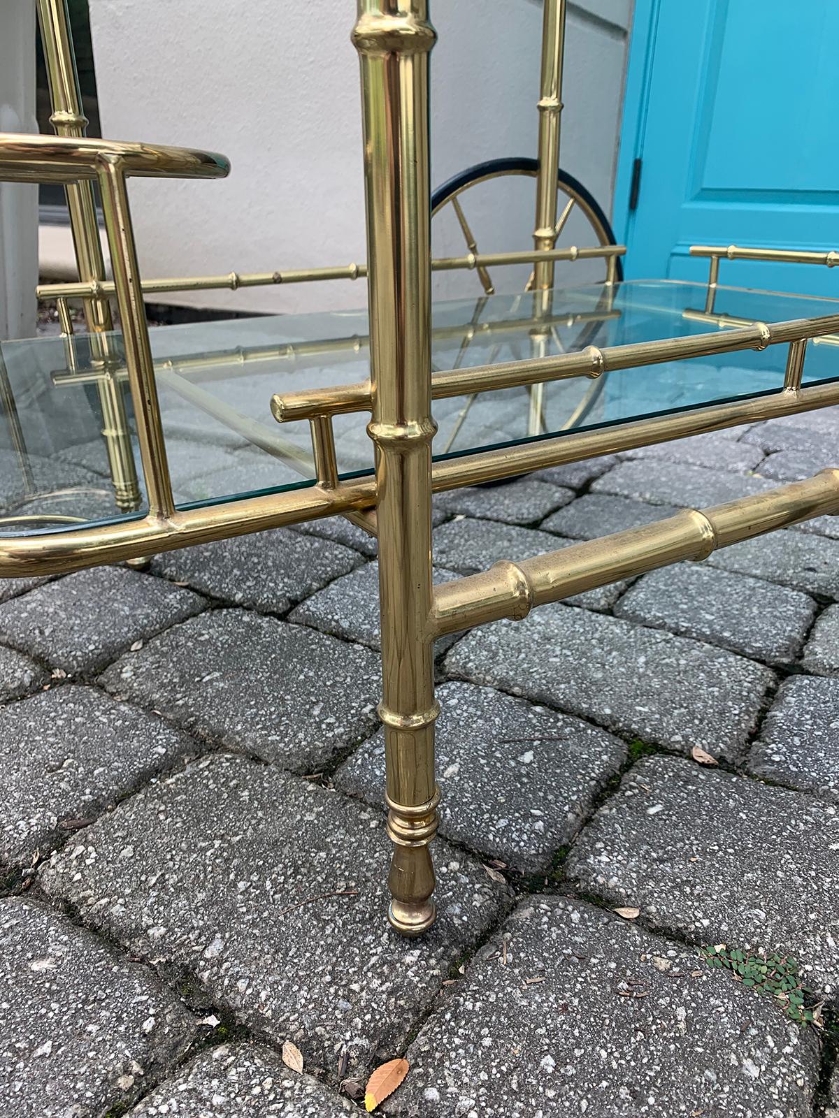 Italian Brass Faux Bamboo Bar Cart with Bottle Carriers, circa 1970s 8