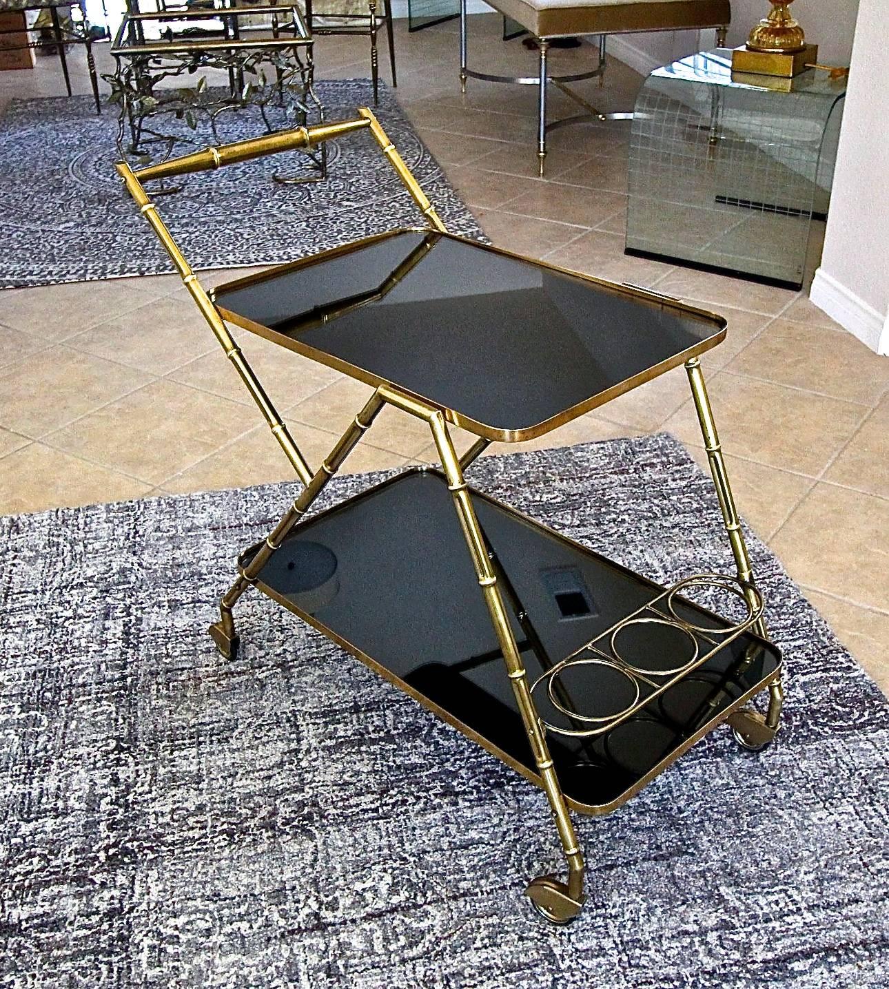 Italian Brass Faux Bamboo Bar Tea Cart For Sale 6