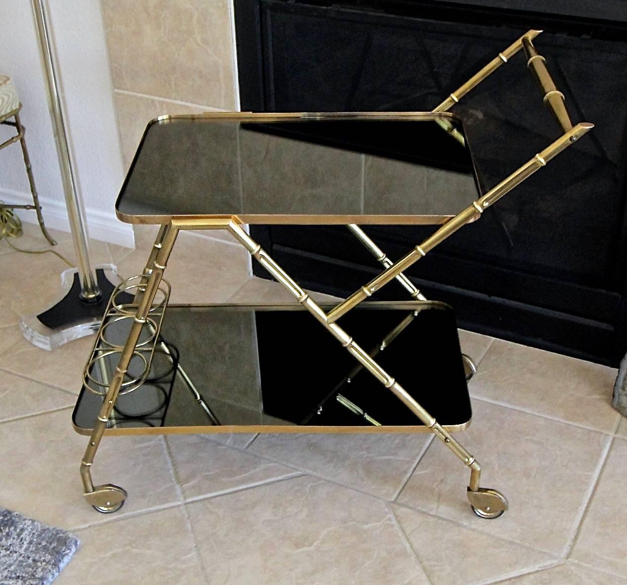 Carrello da tè da bar in ottone italiano in finto bambù in vendita 9
