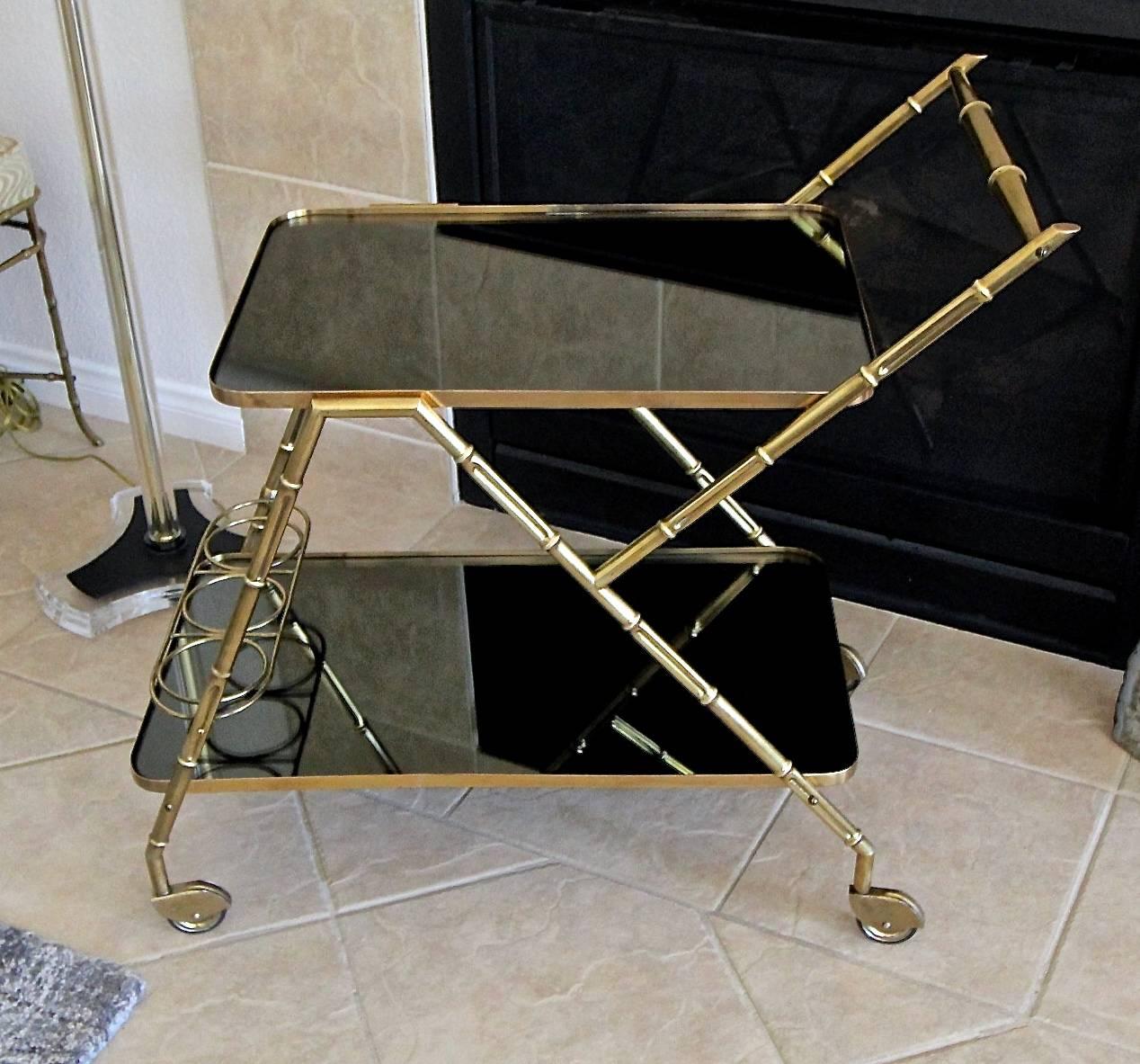 Italian Brass Faux Bamboo Bar Tea Cart For Sale 11