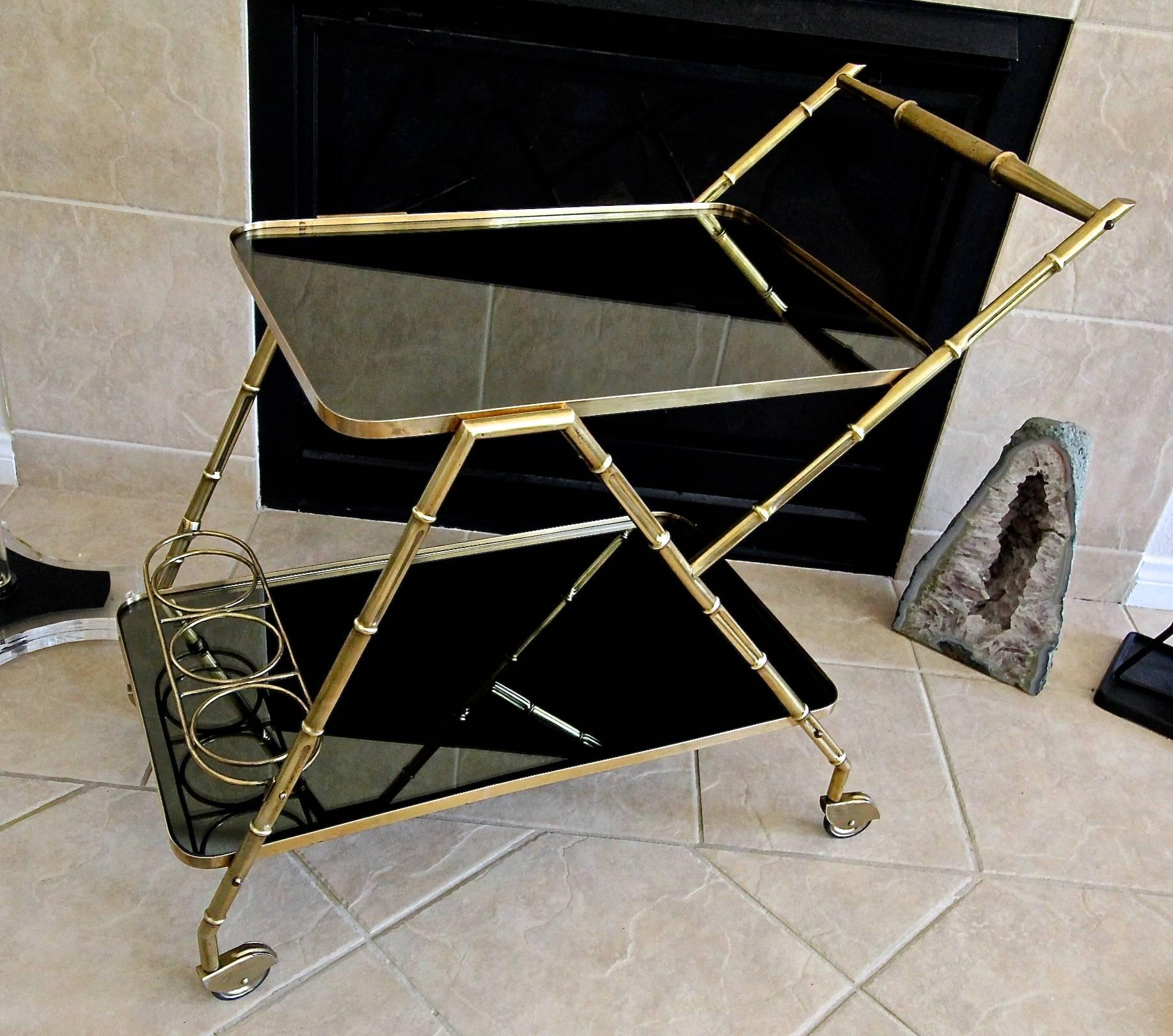Italian Brass Faux Bamboo Bar Tea Cart For Sale 12