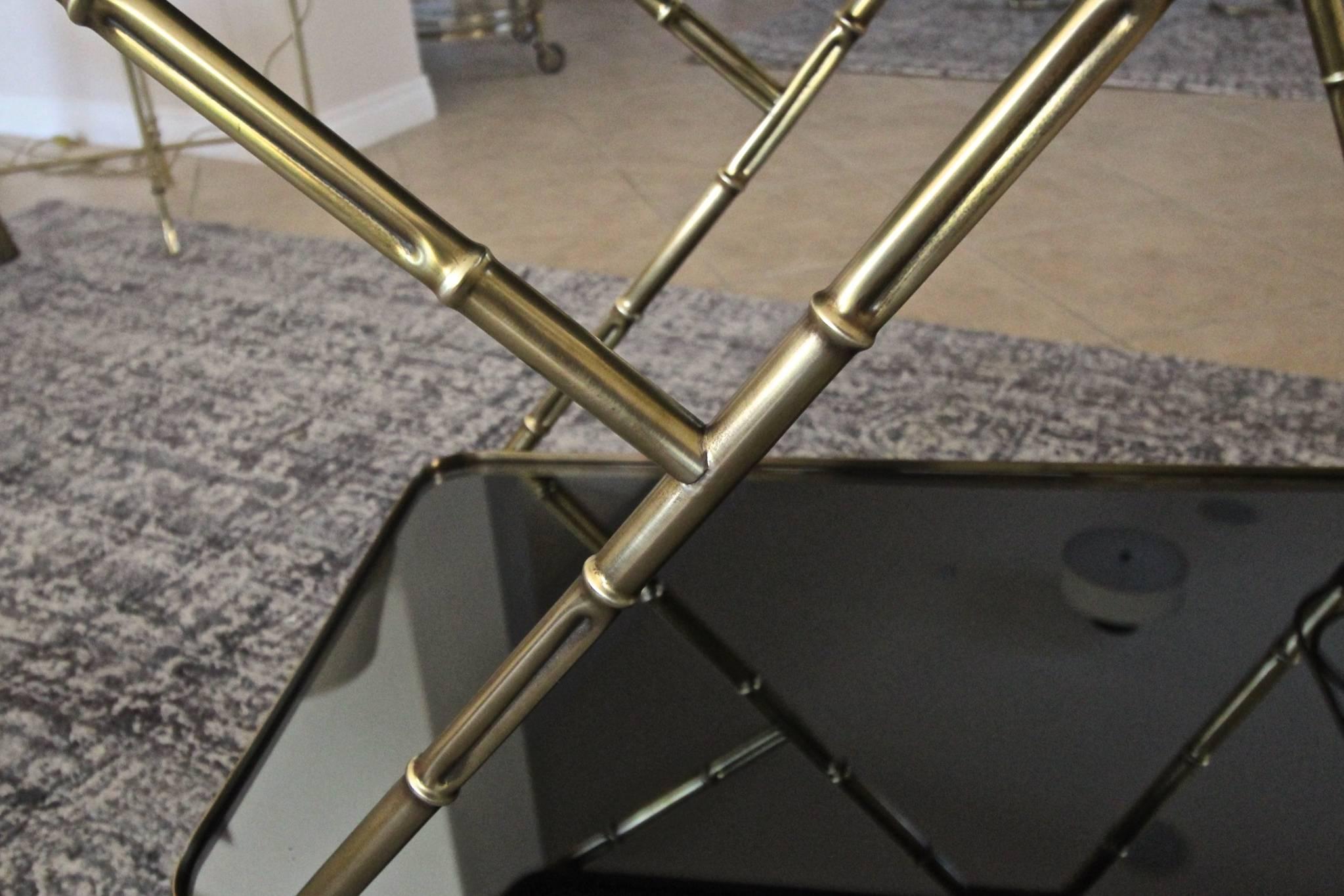 Carrello da tè da bar in ottone italiano in finto bambù in vendita 11