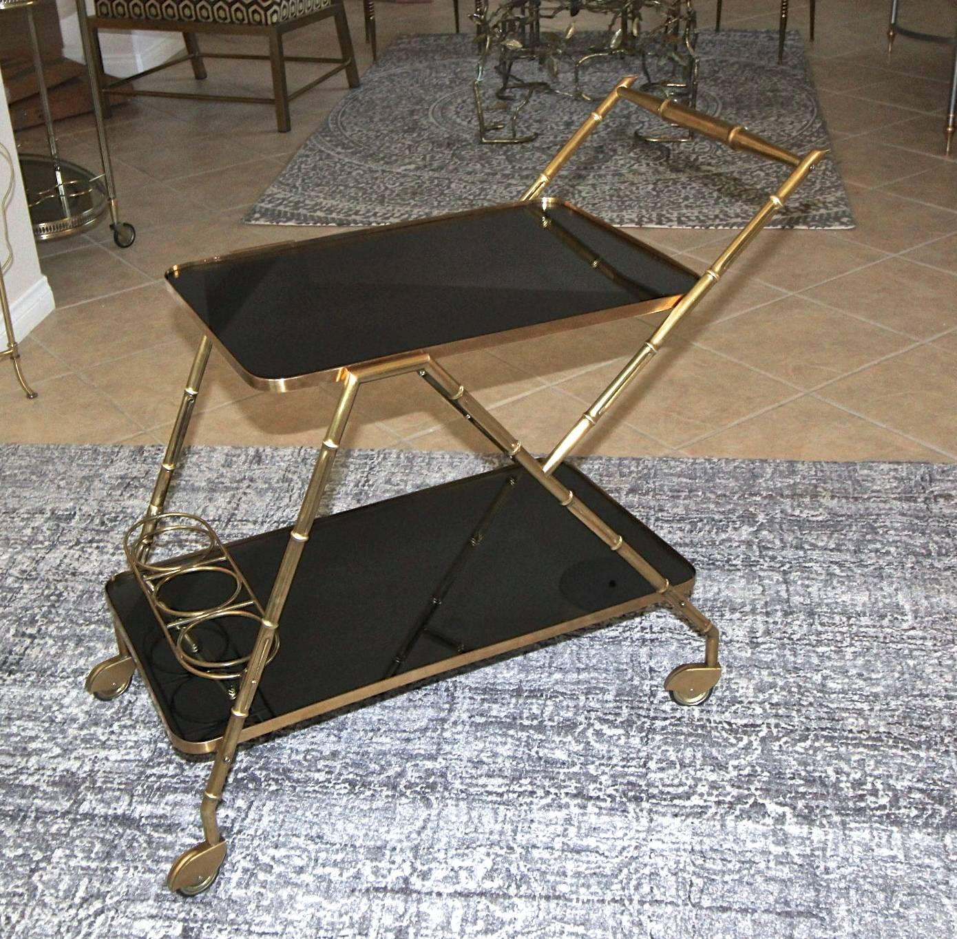Italian Brass Faux Bamboo Bar Tea Cart For Sale 15