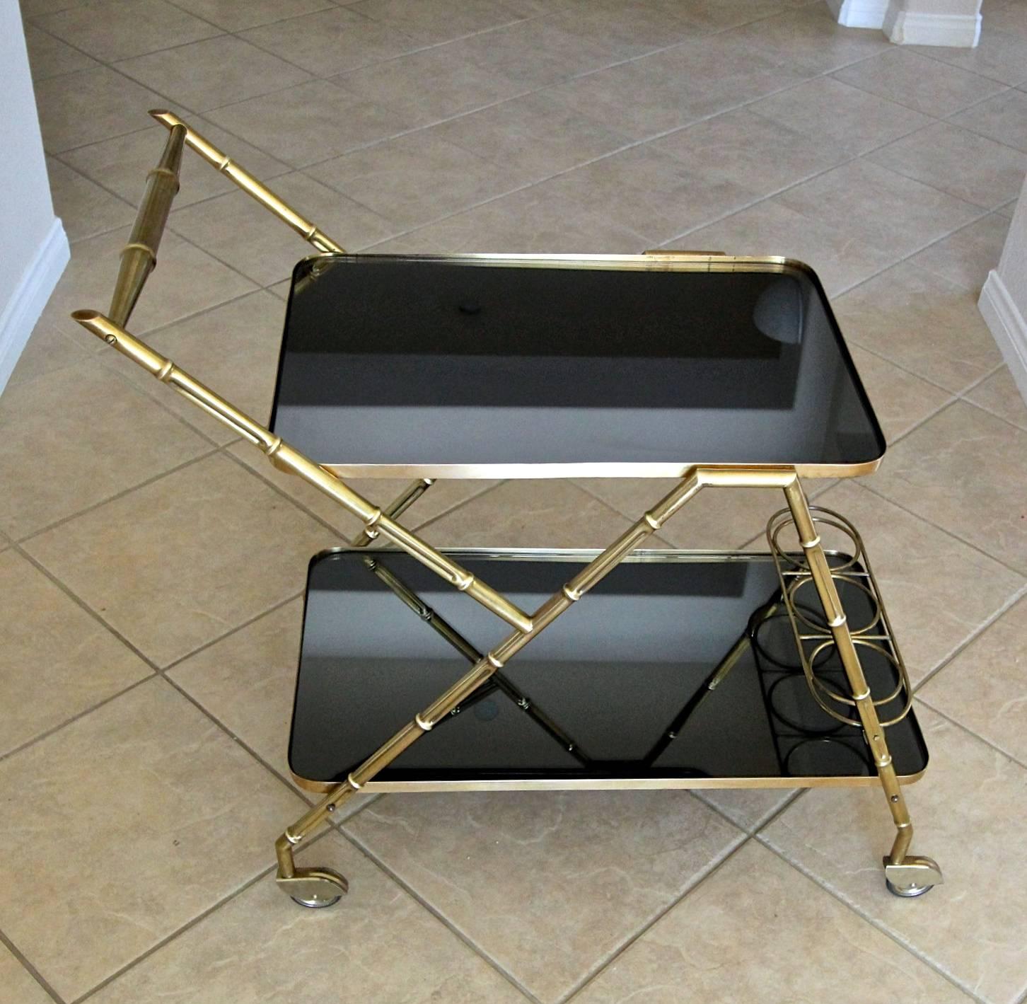 Carrello da tè da bar in ottone italiano in finto bambù in vendita 2