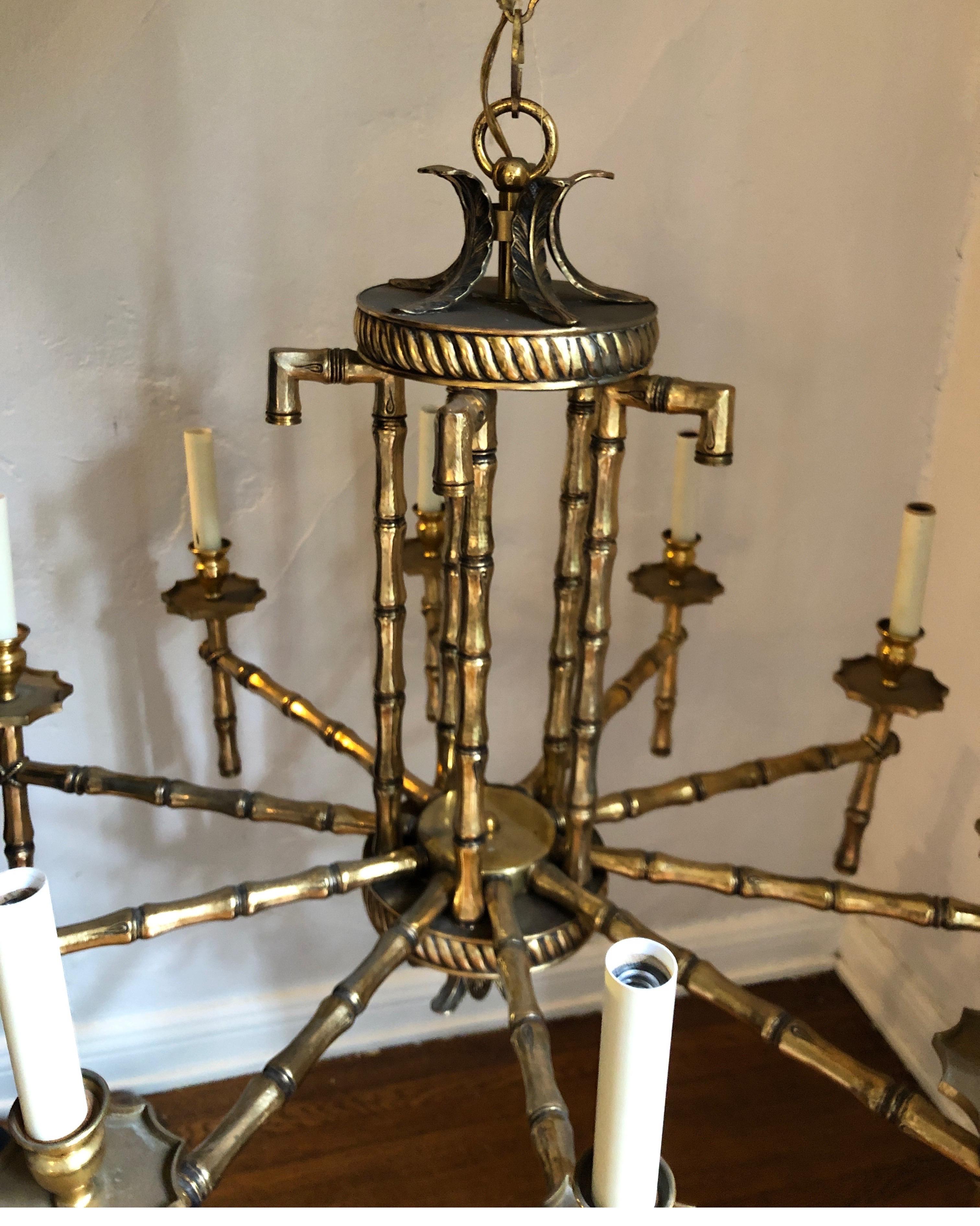 Italian Brass Faux Bamboo Chandelier In Good Condition In Los Angeles, CA