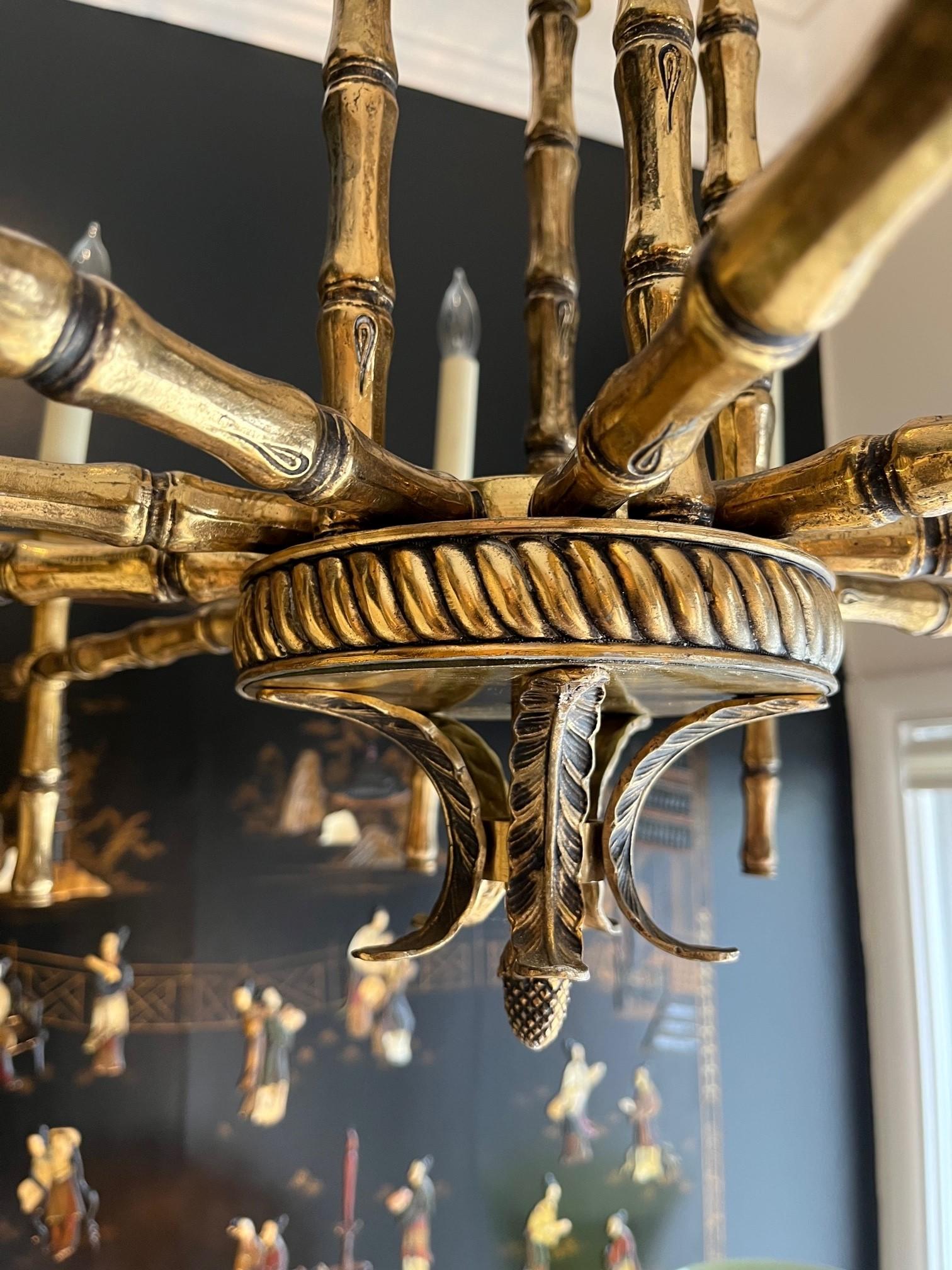 20th Century Italian Brass Faux Bamboo Chandelier