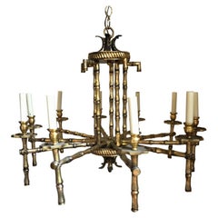 Italian Brass Faux Bamboo Chandelier