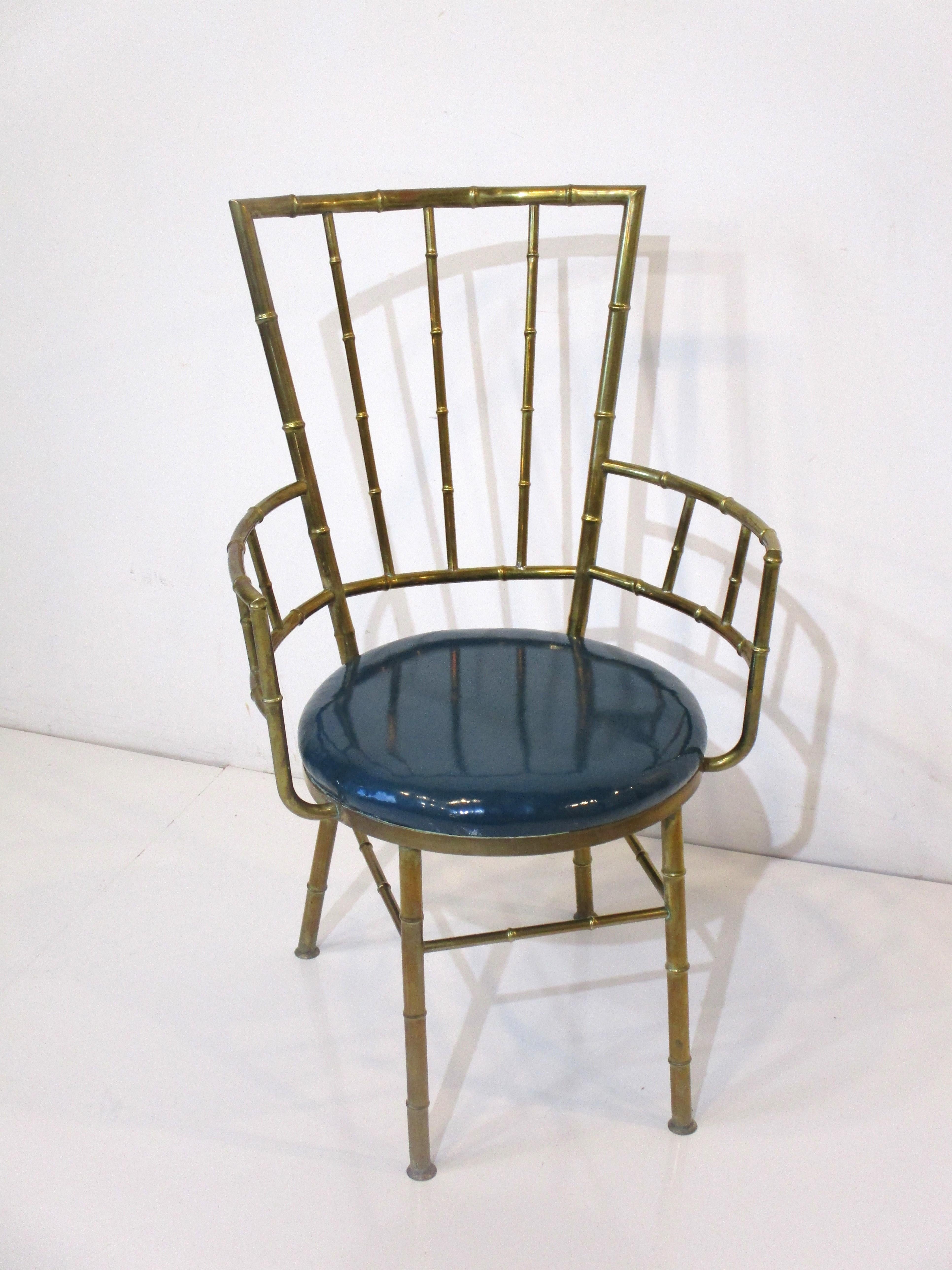 Italian Brass Faux Bamboo Styled Chiavari Arm Chair For Sale 6