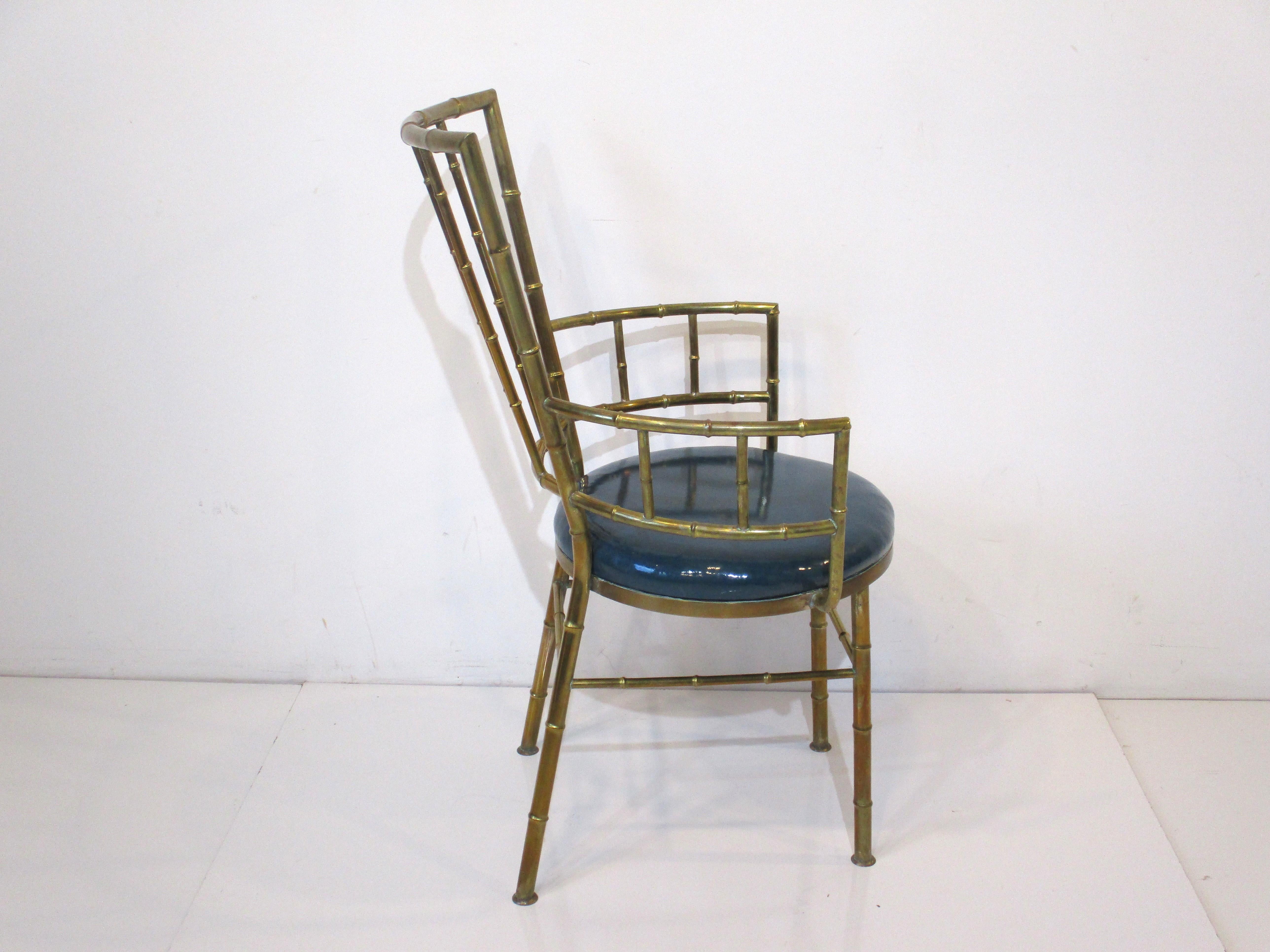 Mid-Century Modern Italian Brass Faux Bamboo Styled Chiavari Arm Chair For Sale