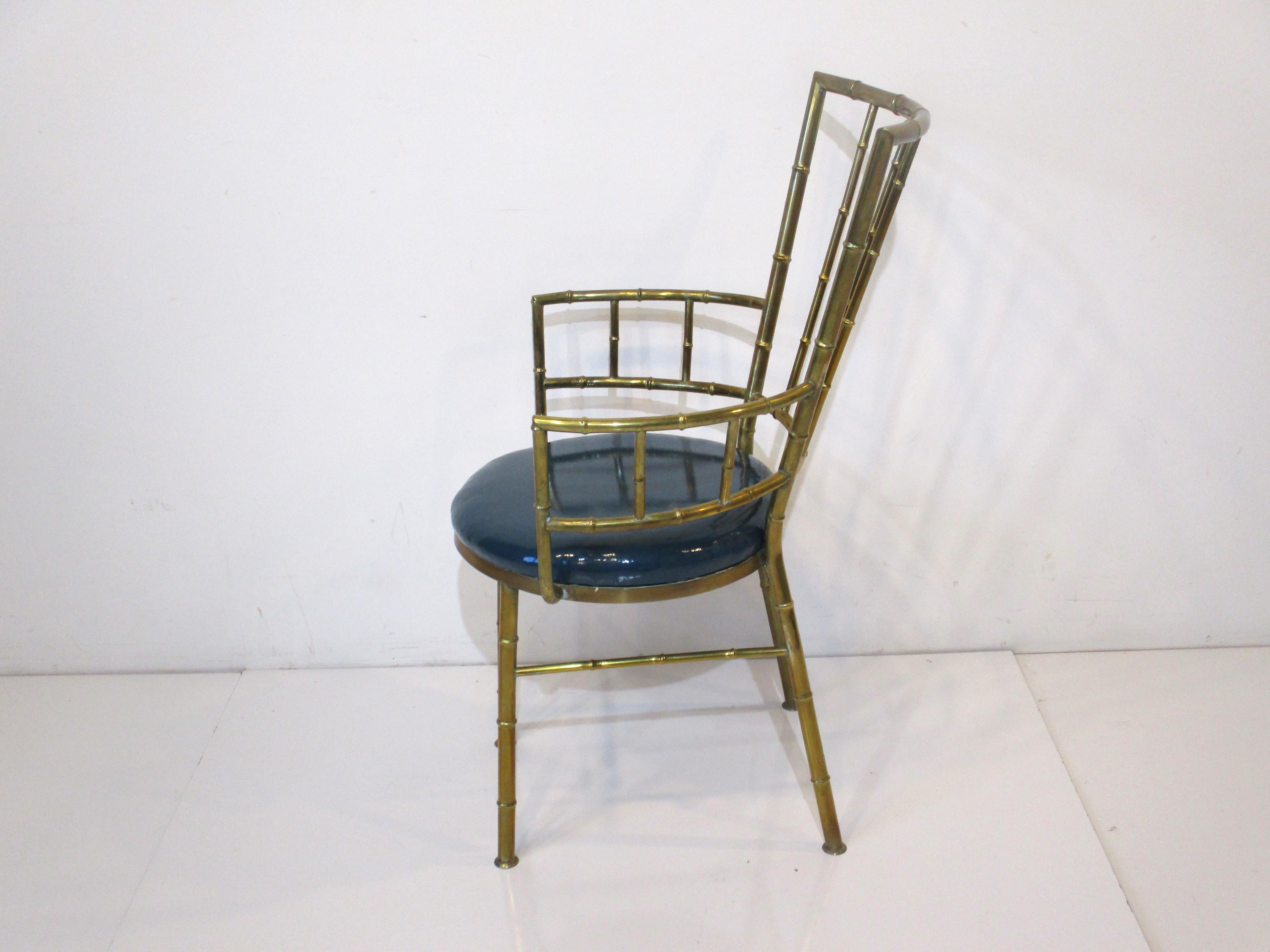 Italian Brass Faux Bamboo Styled Chiavari Arm Chair In Good Condition For Sale In Cincinnati, OH