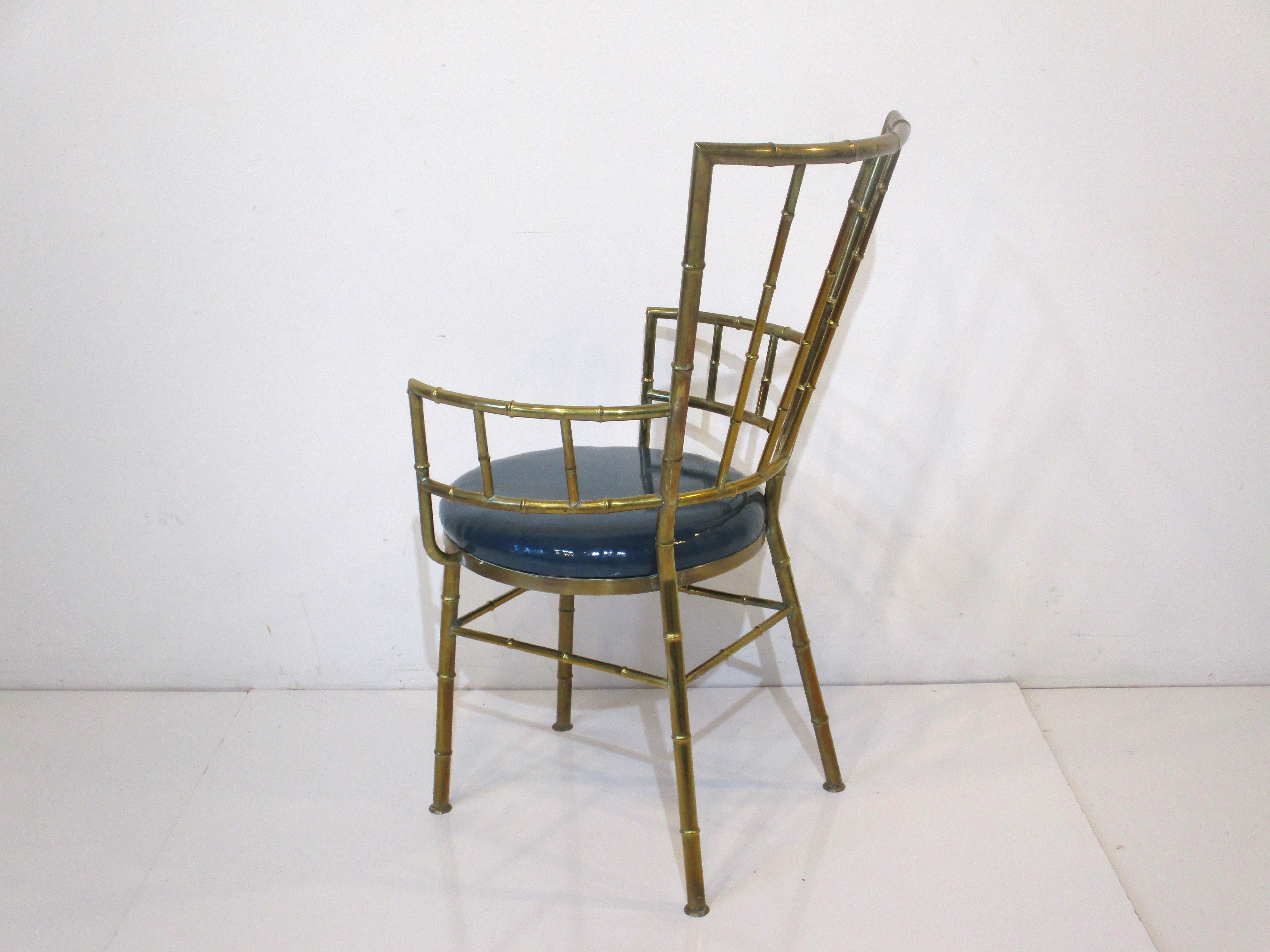 20th Century Italian Brass Faux Bamboo Styled Chiavari Arm Chair For Sale