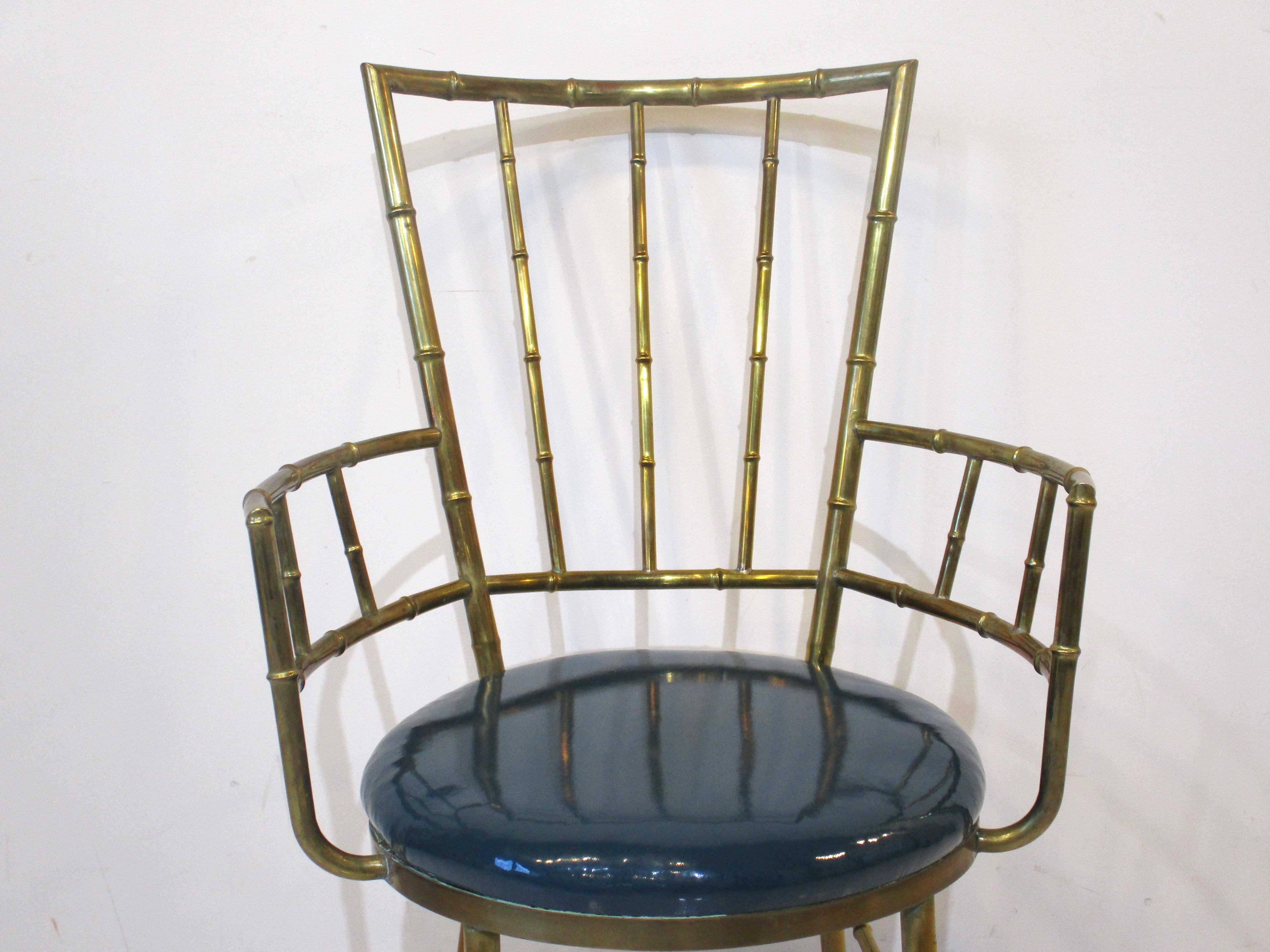 Italian Brass Faux Bamboo Styled Chiavari Arm Chair For Sale 2