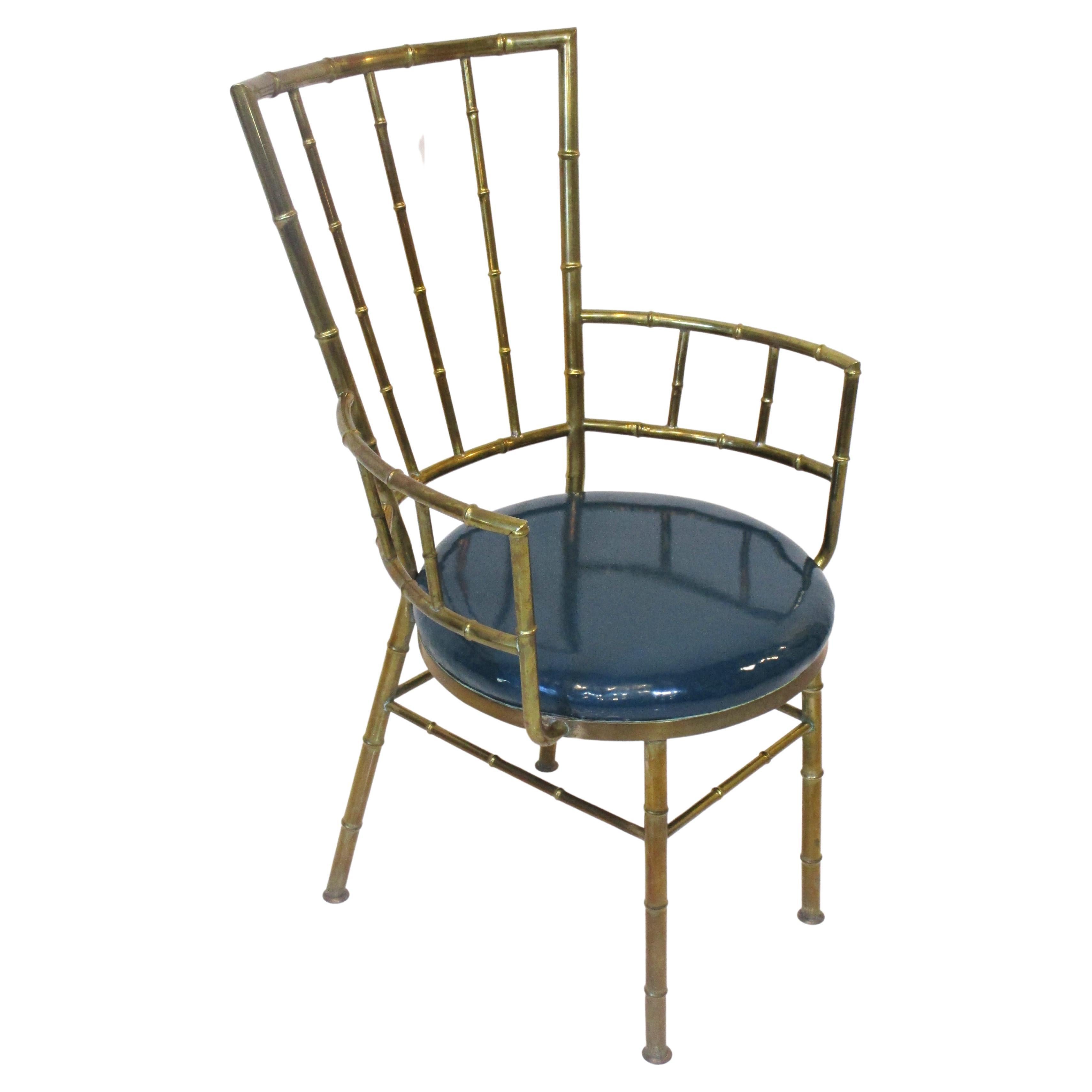 Italian Brass Faux Bamboo Styled Chiavari Arm Chair For Sale