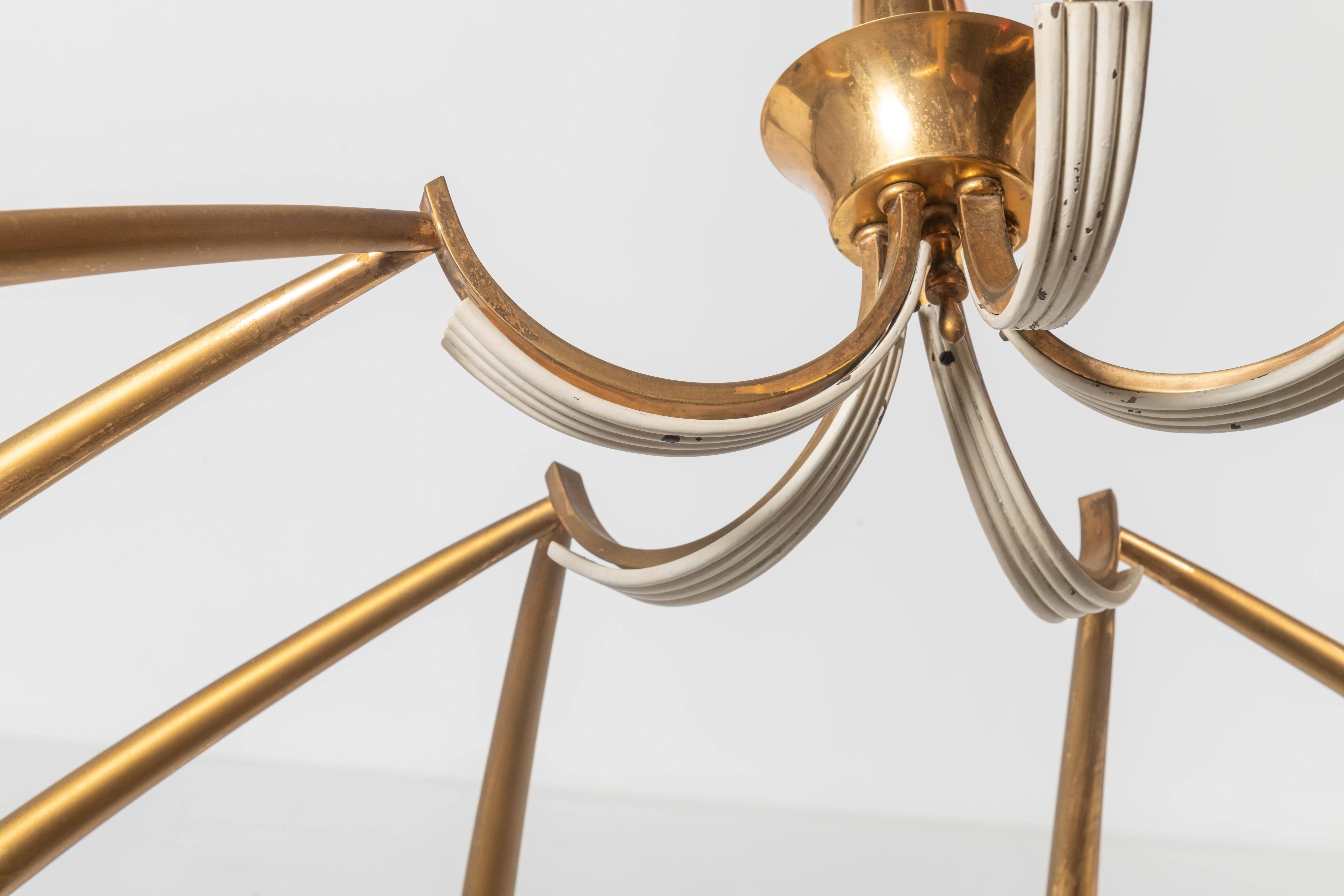 Italian Brass Five Arms with Ten Lights Sputnik Chandelier  In Good Condition For Sale In San Francisco, CA