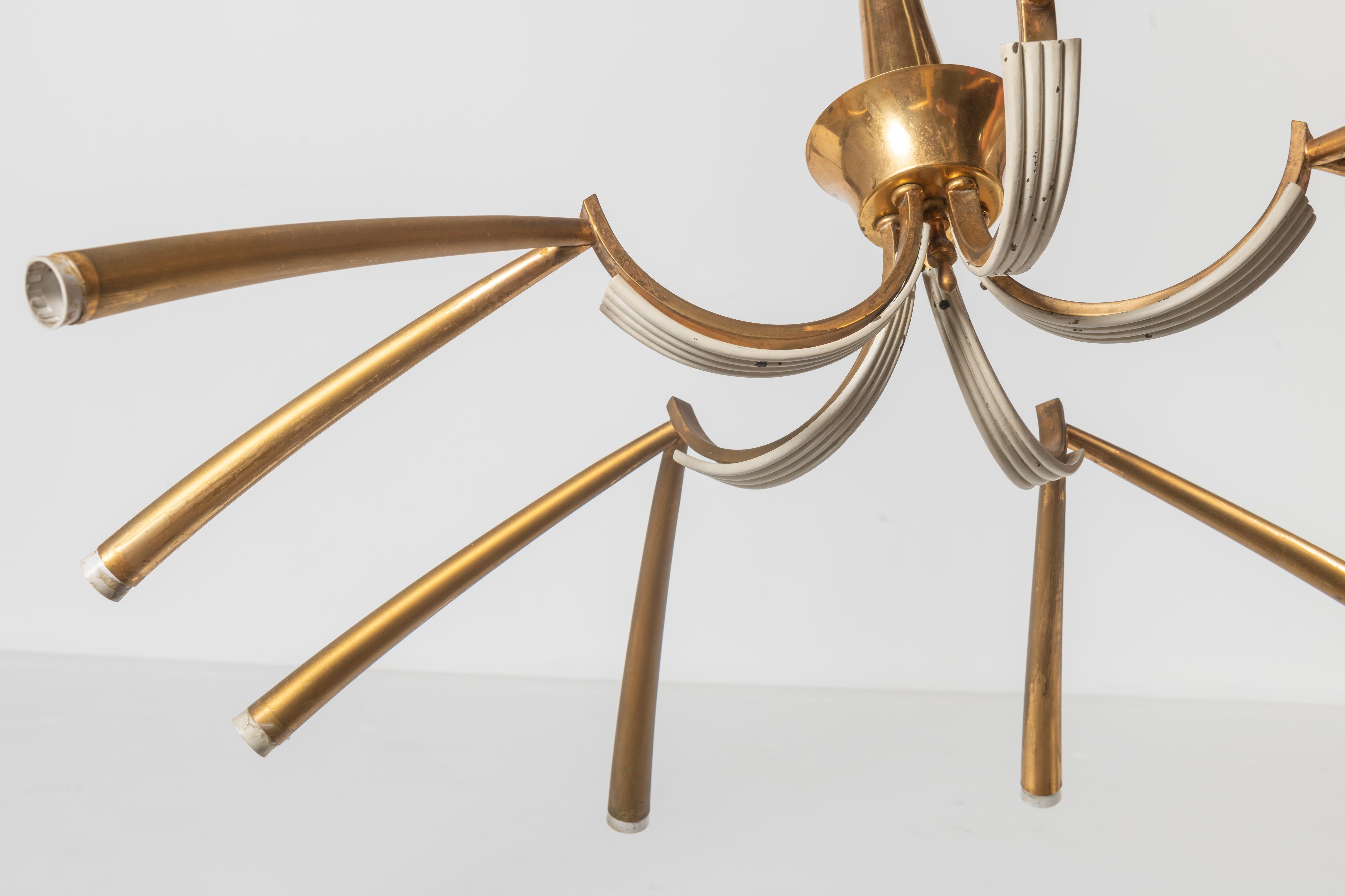20th Century Italian Brass Five Arms with Ten Lights Sputnik Chandelier  For Sale