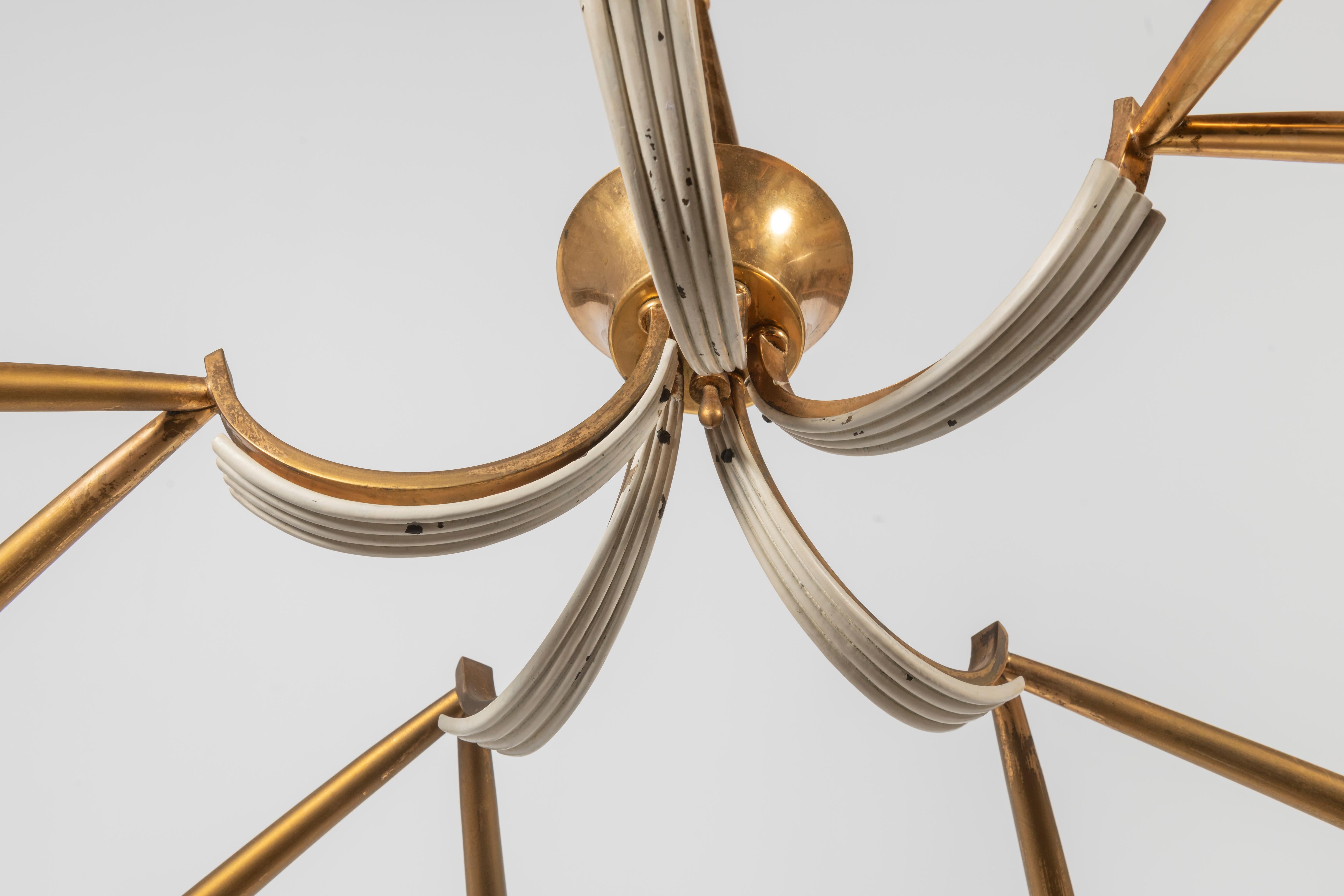 Italian Brass Five Arms with Ten Lights Sputnik Chandelier  For Sale 1