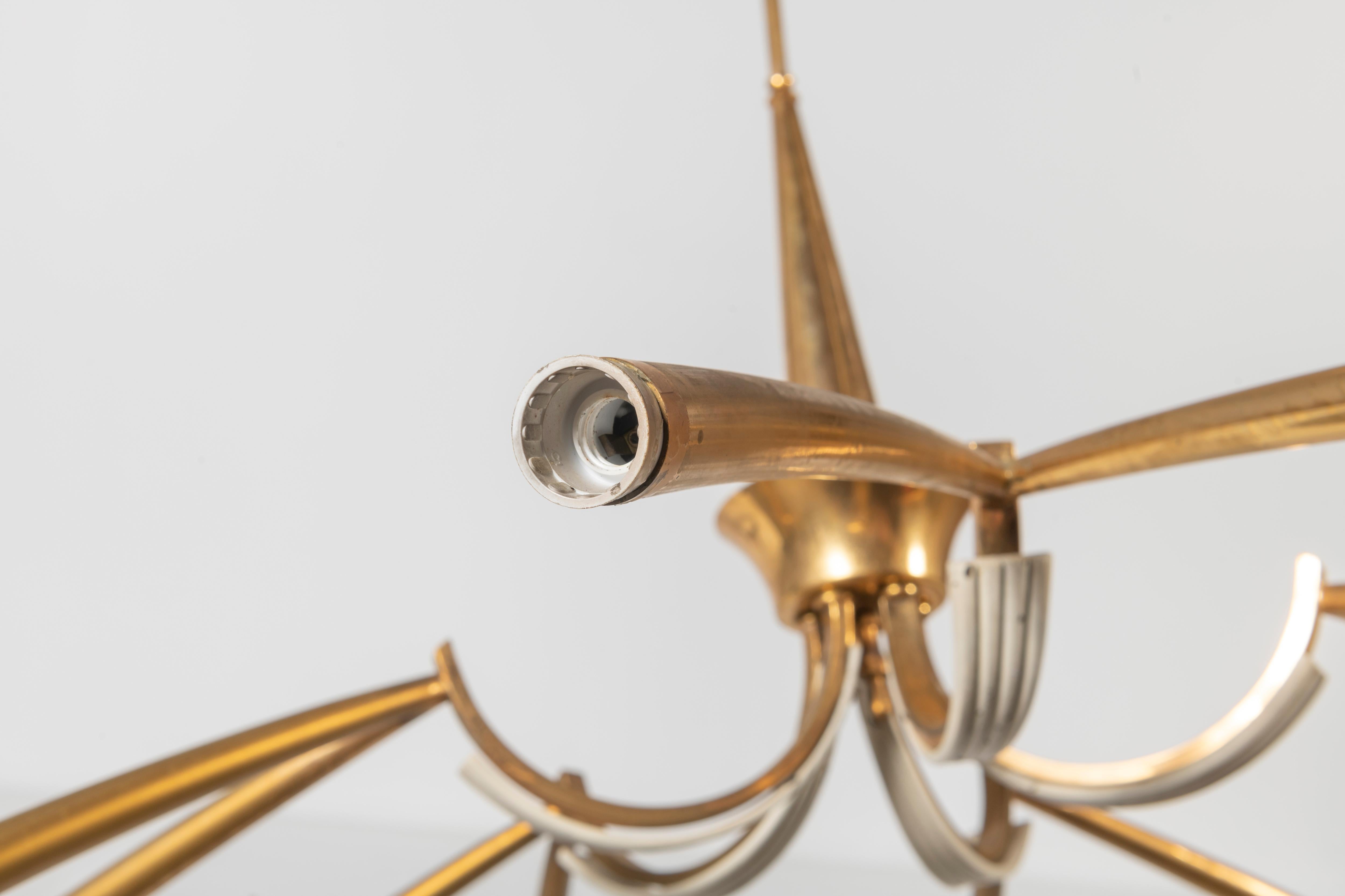 Italian Brass Five Arms with Ten Lights Sputnik Chandelier  For Sale 2