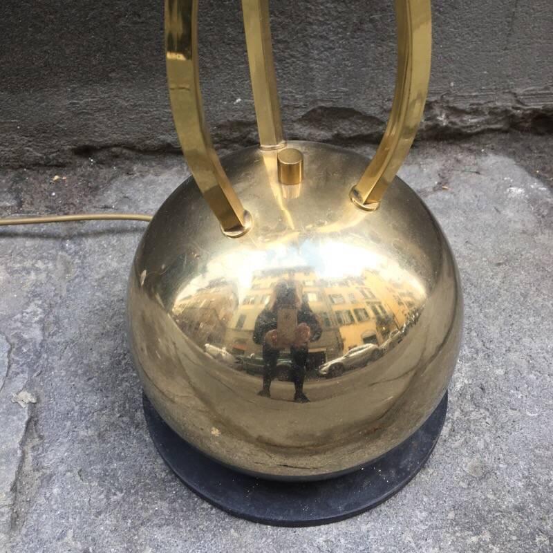 Italian Brass Floor Lamp by Tommaso Barbi Three Hammered Brass Leaves, 1980s 1
