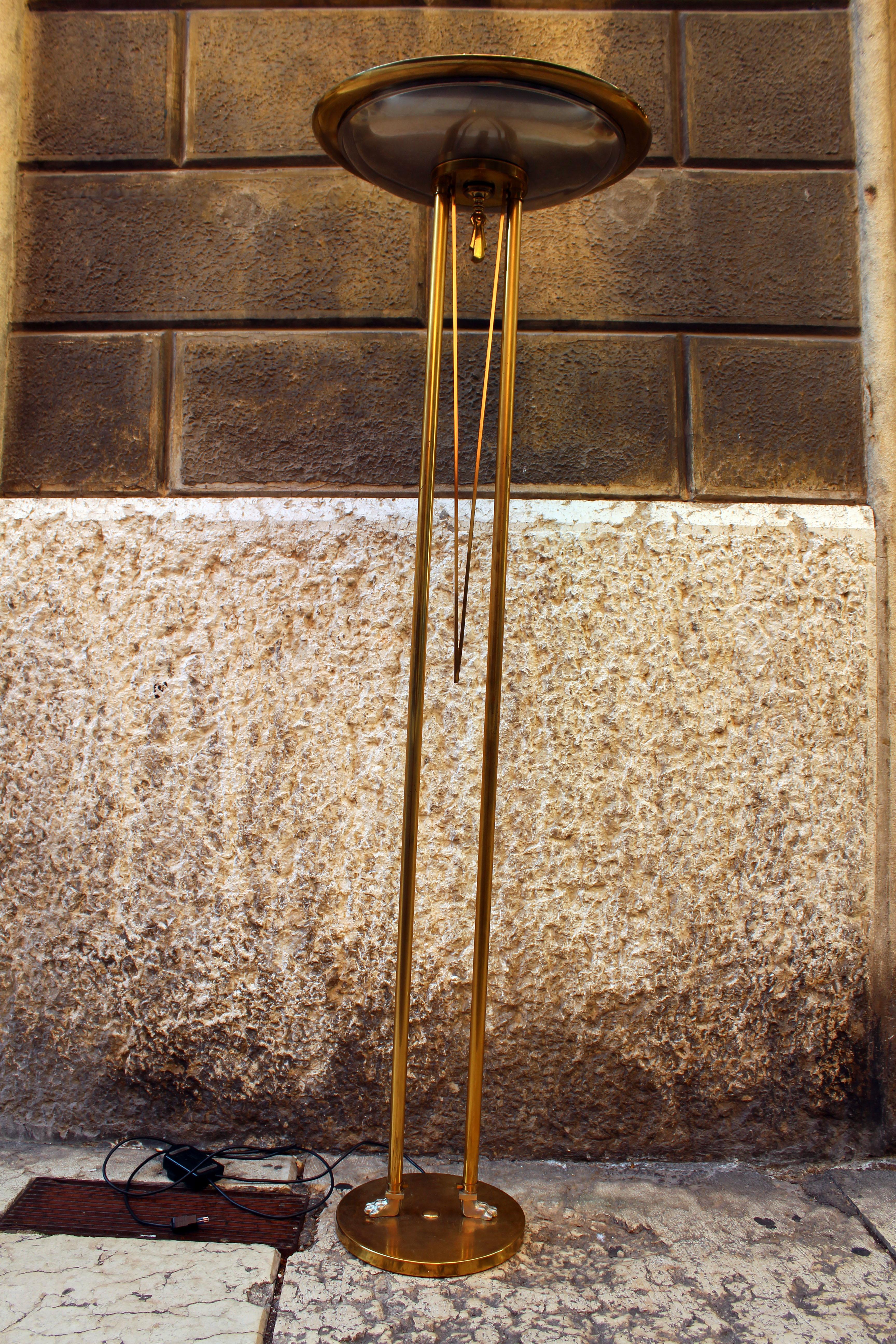 Italian Brass Floor Lamp, Floor Uplighter, 1970s 3