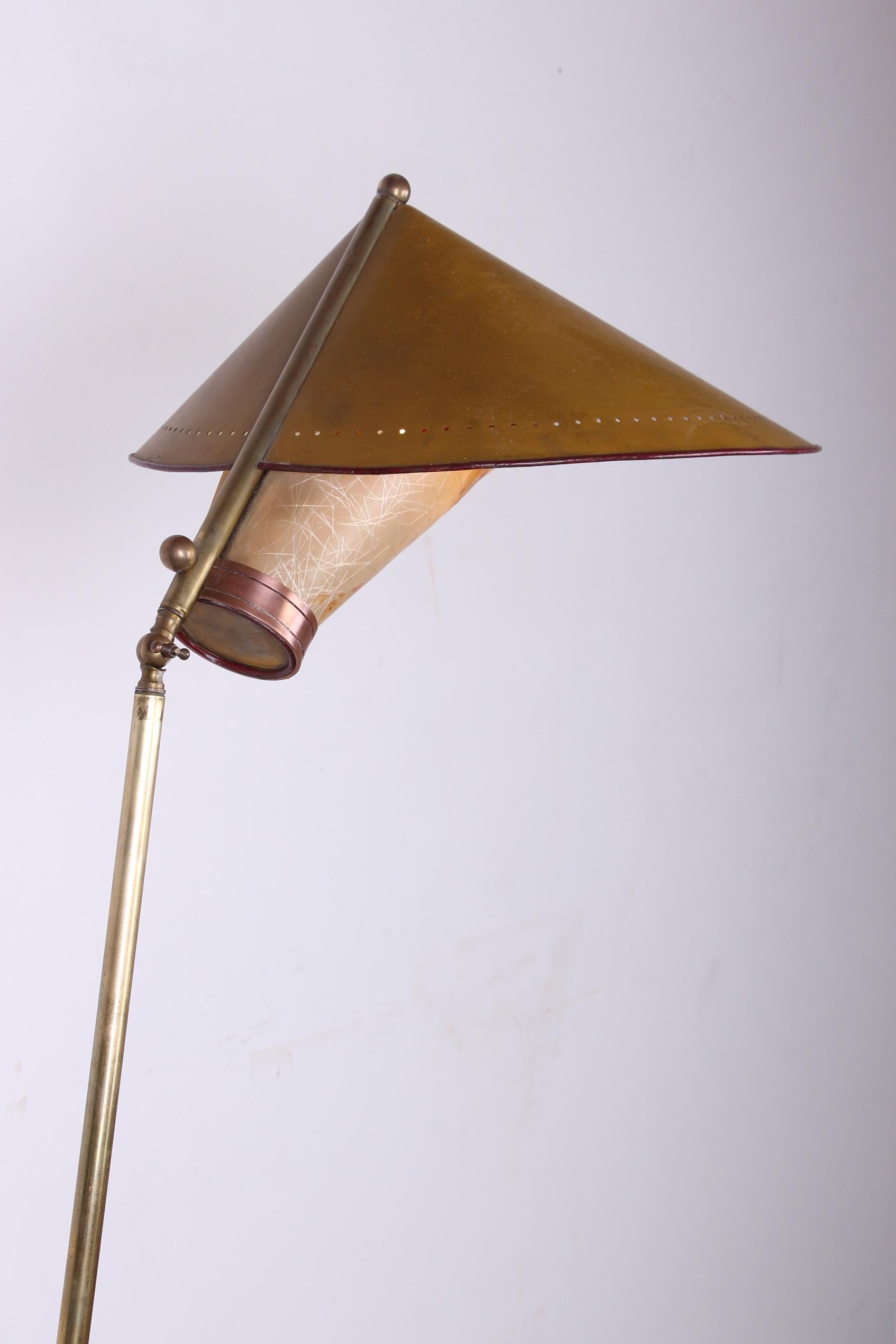 Italian Brass Floor Lamp Was Conical Adjustable in Inclination and Height Stilno 8
