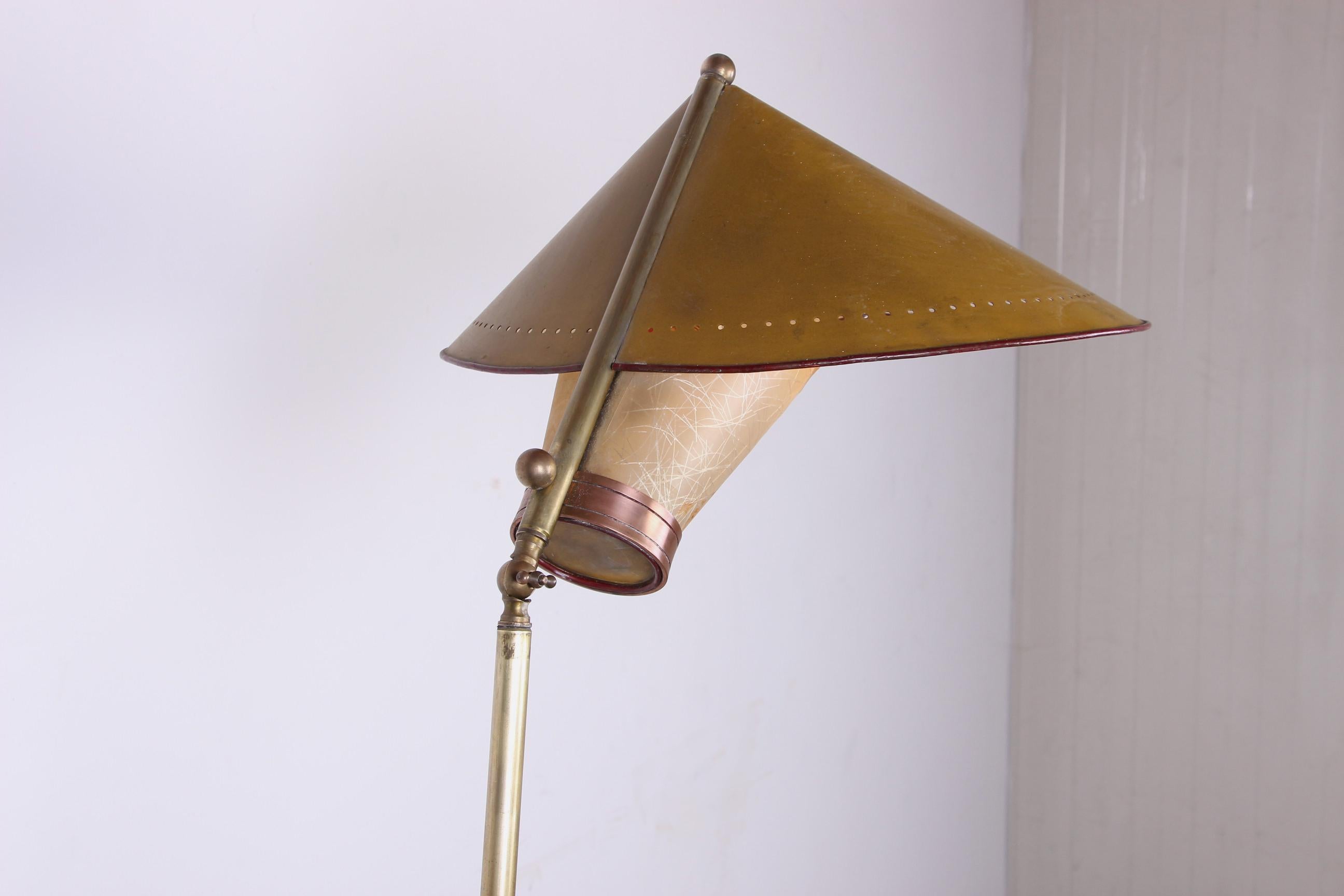 Italian Brass Floor Lamp Was Conical Adjustable in Inclination and Height Stilno 11