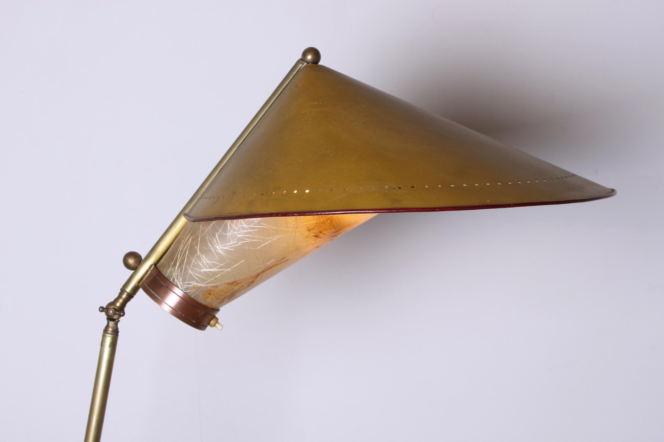 Italian Brass Floor Lamp Was Conical Adjustable in Inclination and Height Stilno 12
